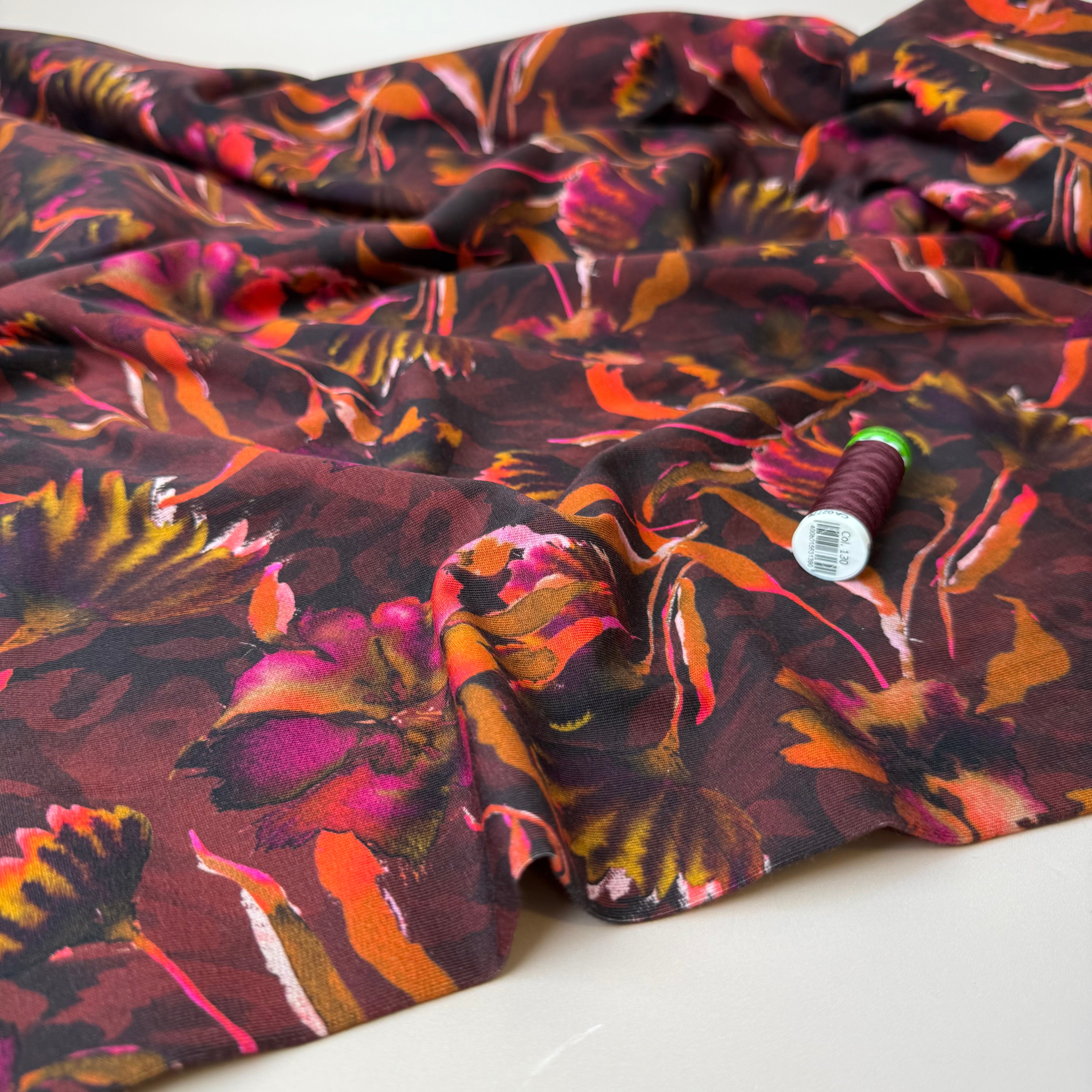 REMNANT 1.36 Metres - Autumn Leaf Brown Cotton Jersey Fabric