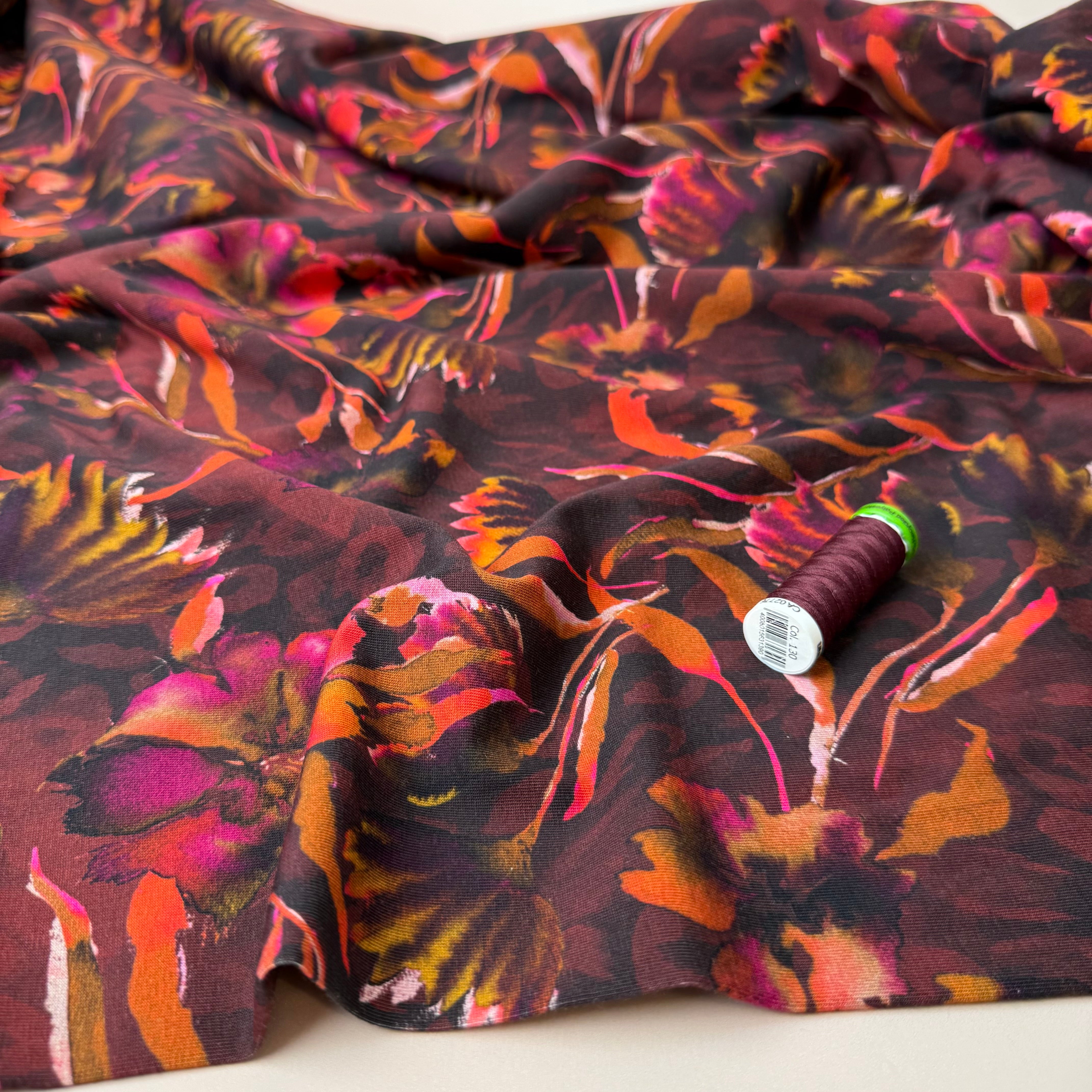 REMNANT 1.36 Metres - Autumn Leaf Brown Cotton Jersey Fabric