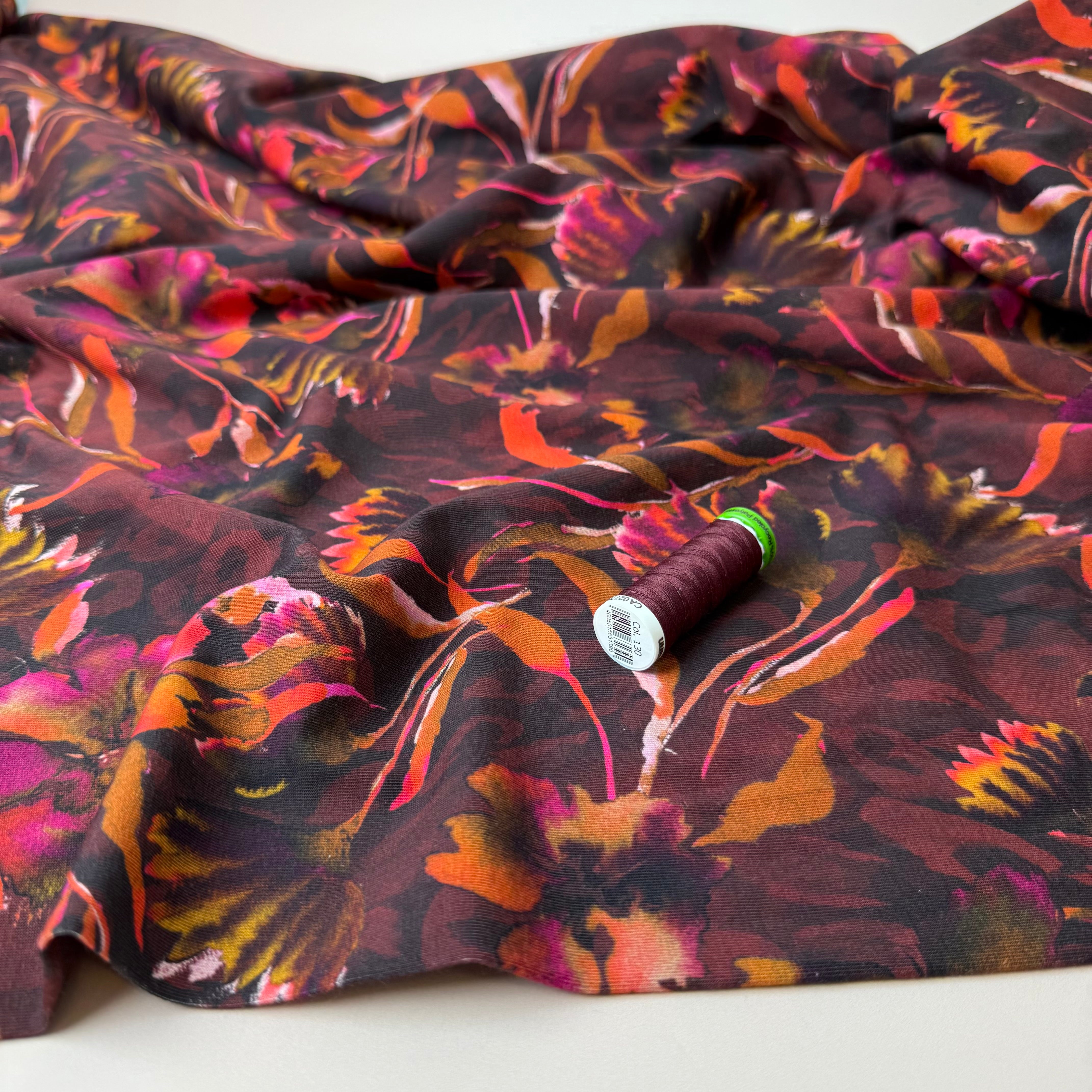 REMNANT 1.36 Metres - Autumn Leaf Brown Cotton Jersey Fabric