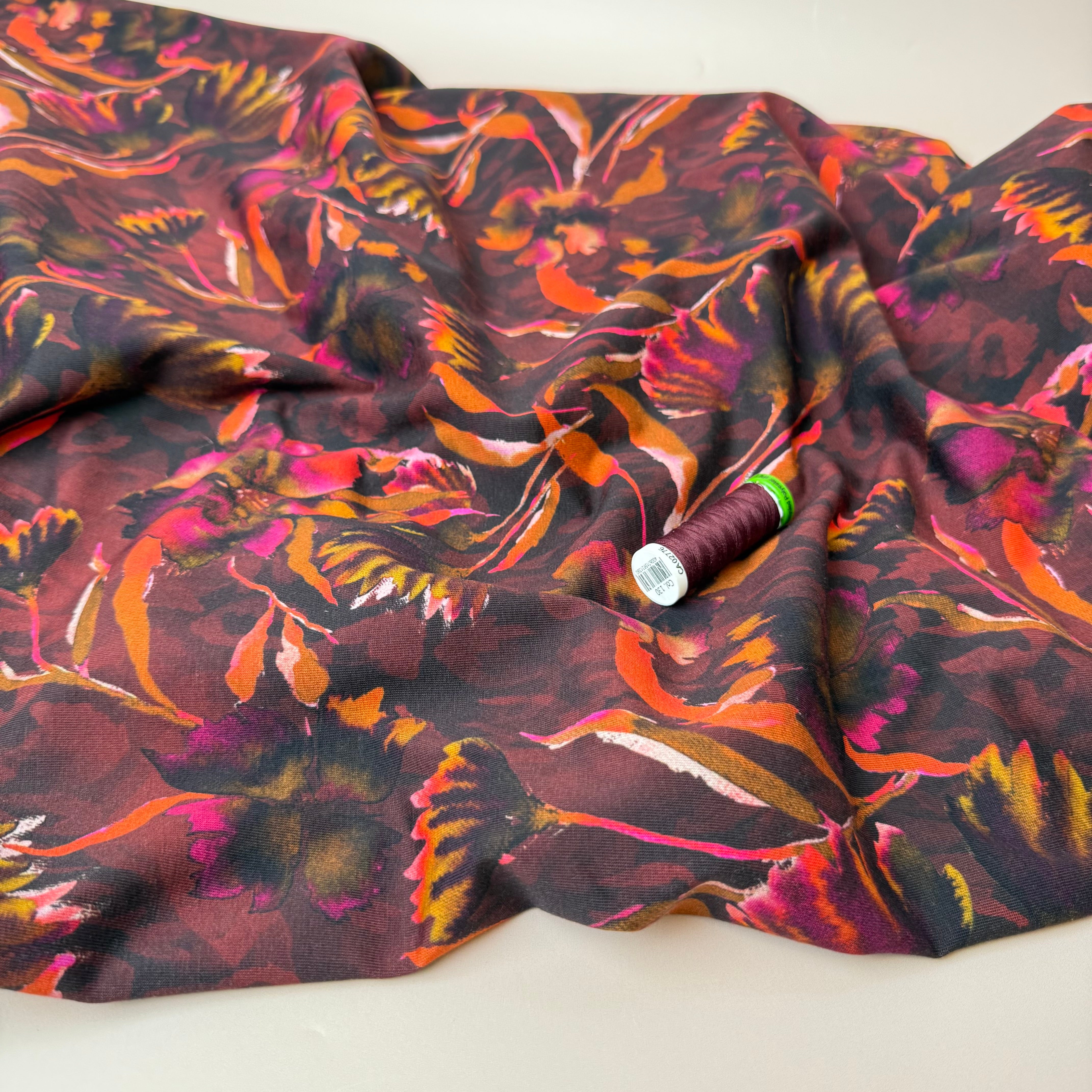 REMNANT 1.36 Metres - Autumn Leaf Brown Cotton Jersey Fabric