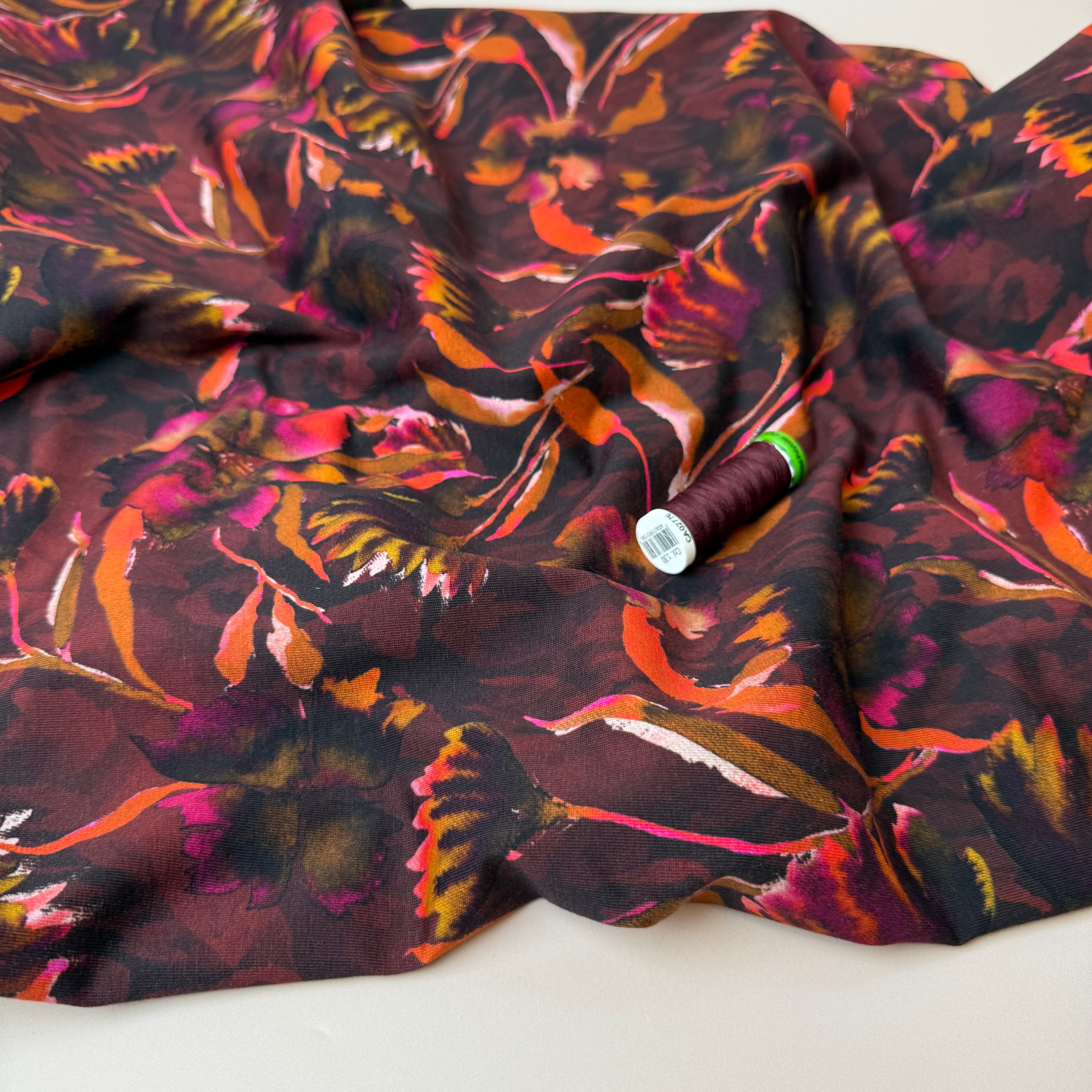 REMNANT 1.36 Metres - Autumn Leaf Brown Cotton Jersey Fabric