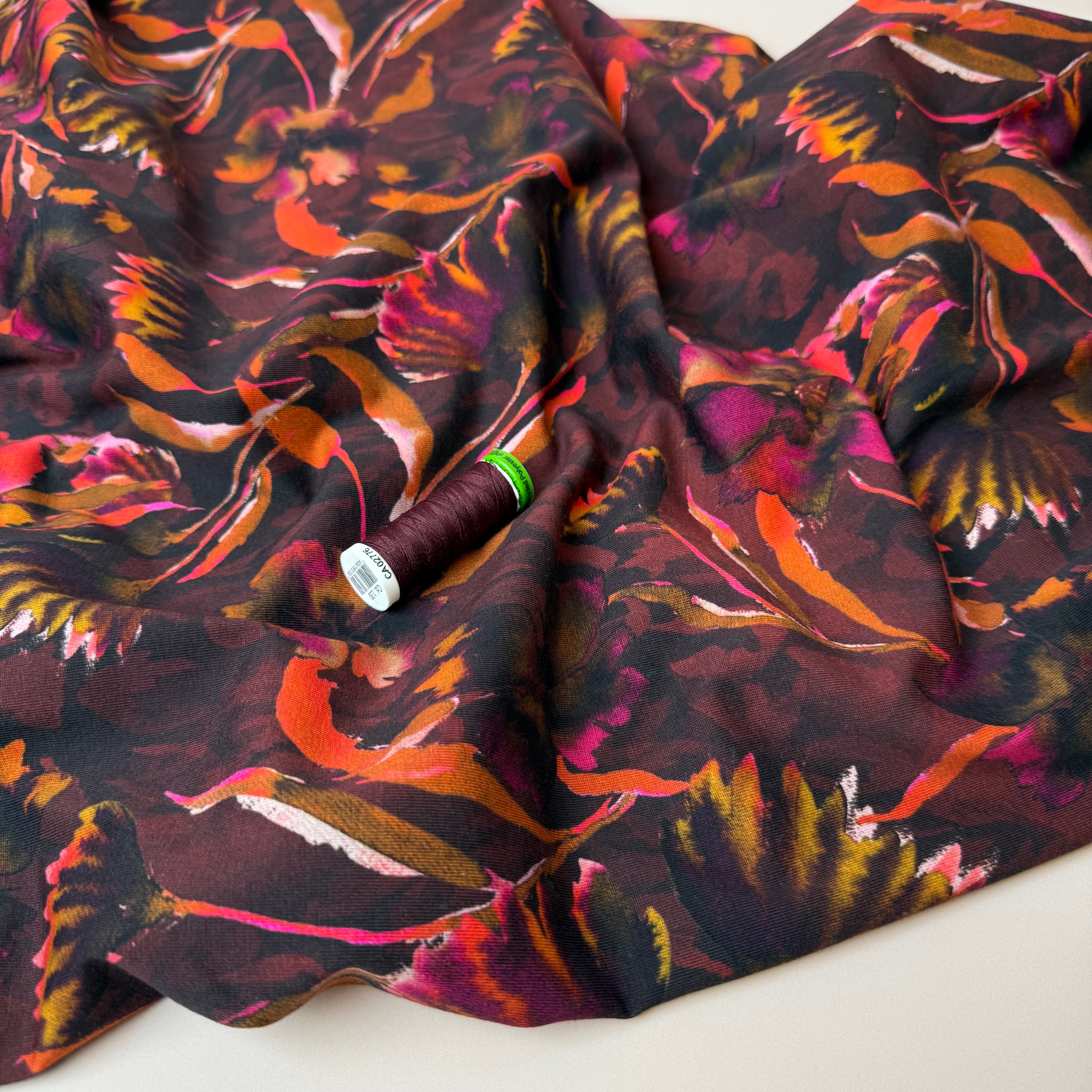 REMNANT 1.36 Metres - Autumn Leaf Brown Cotton Jersey Fabric