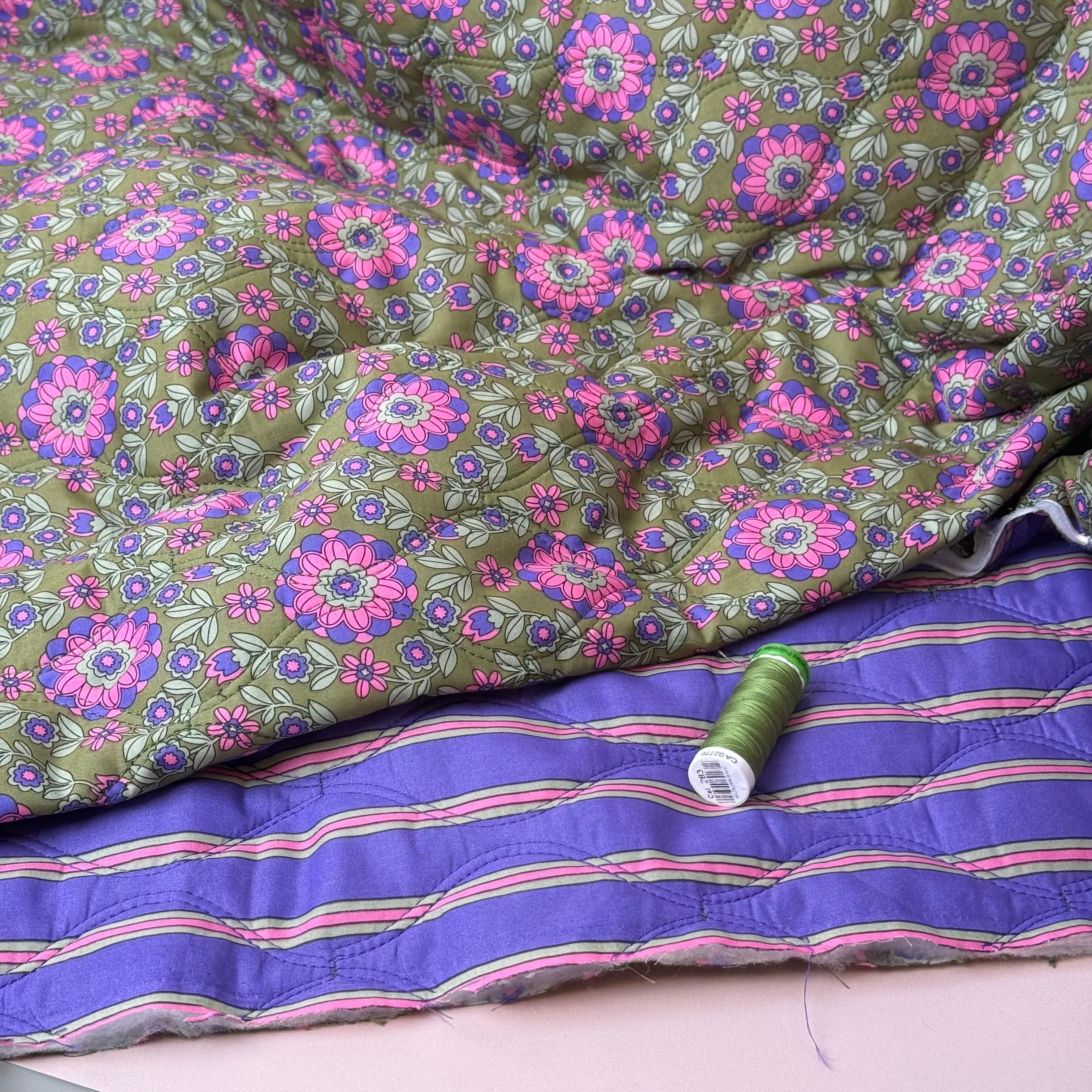Kaleidoscope Flower Grass Green Quilted Cotton Fabric