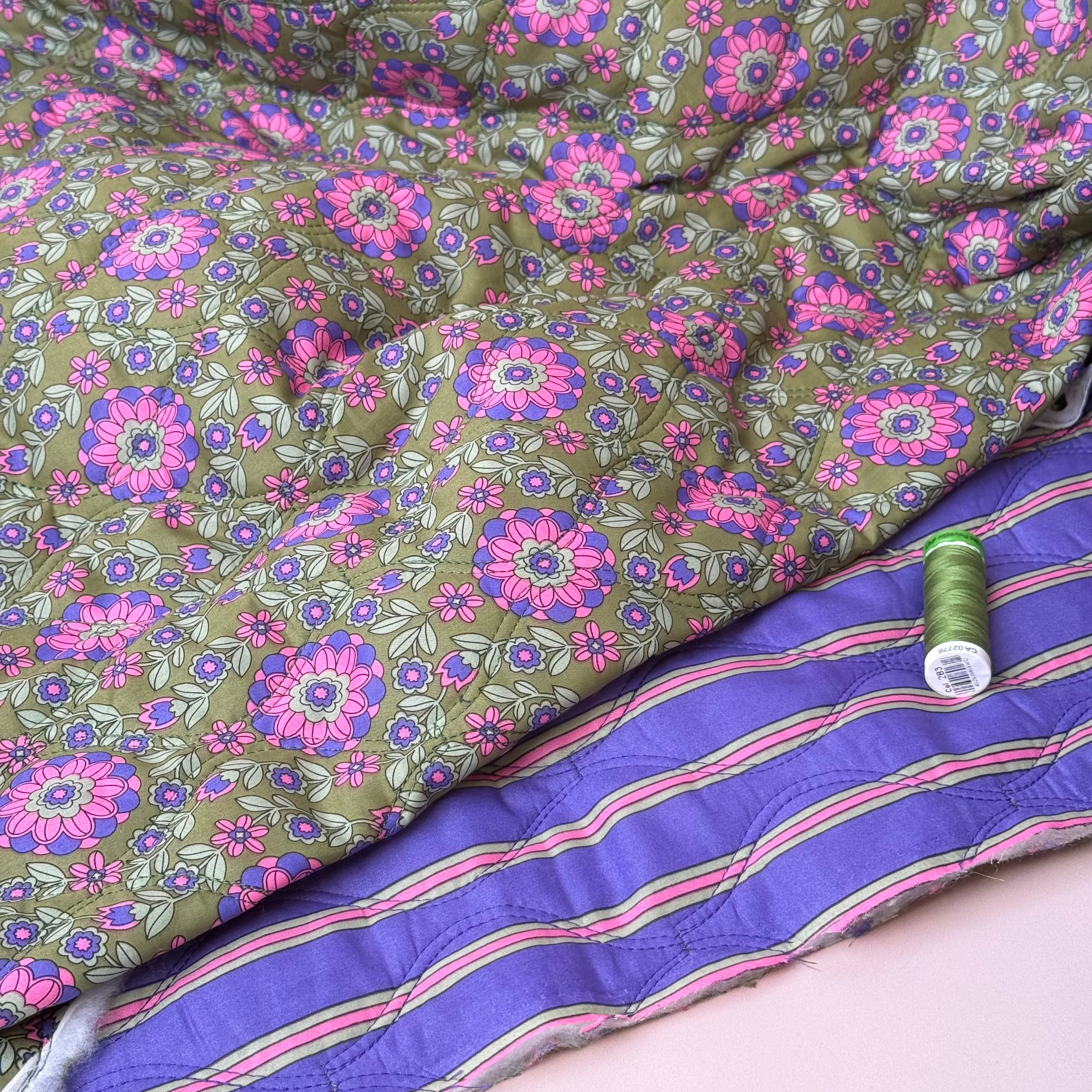 Kaleidoscope Flower Grass Green Quilted Cotton Fabric