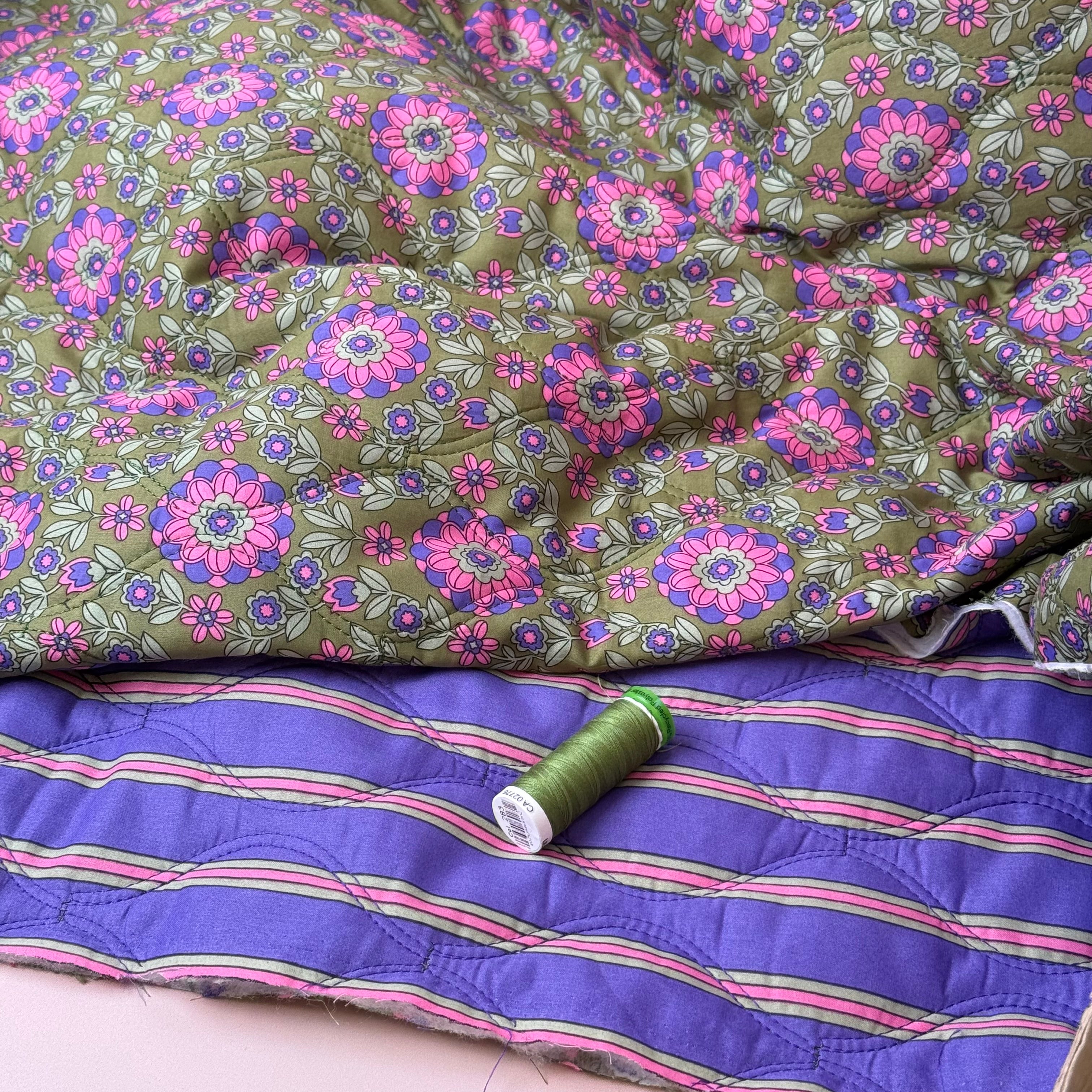 Kaleidoscope Flower Grass Green Quilted Cotton Fabric