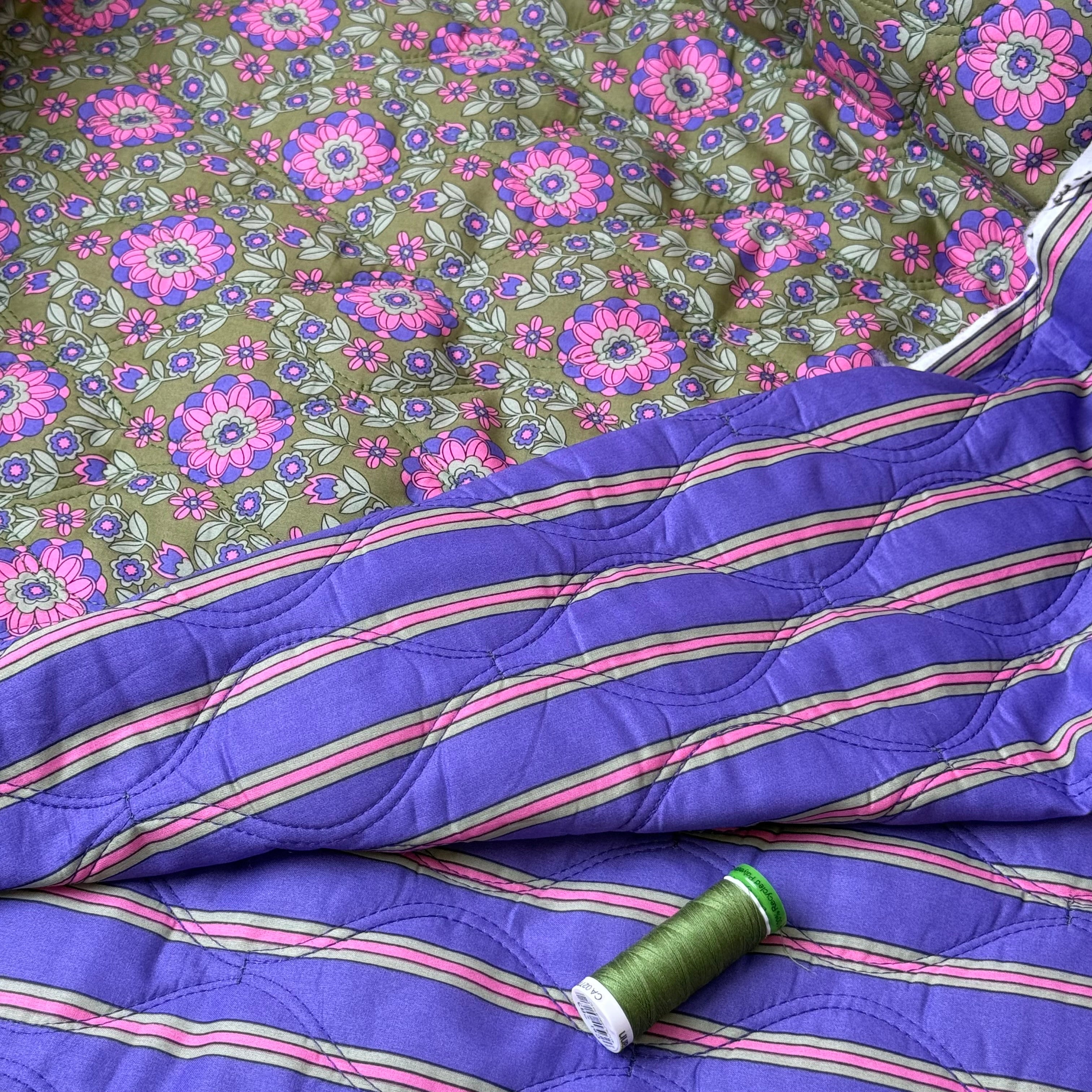 Kaleidoscope Flower Grass Green Quilted Cotton Fabric