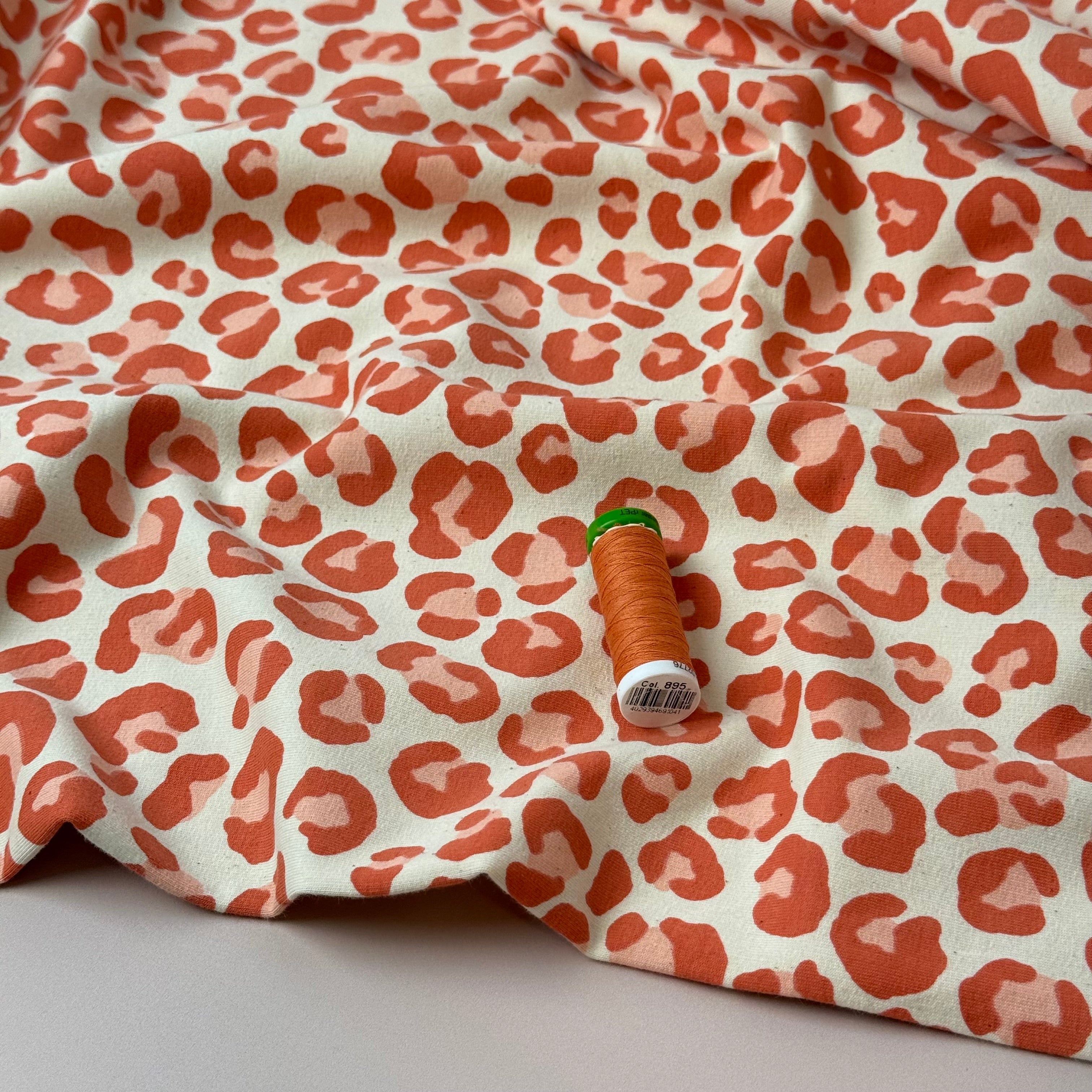 Leopard Orange Soft Cotton Sweat-shirting Fabric