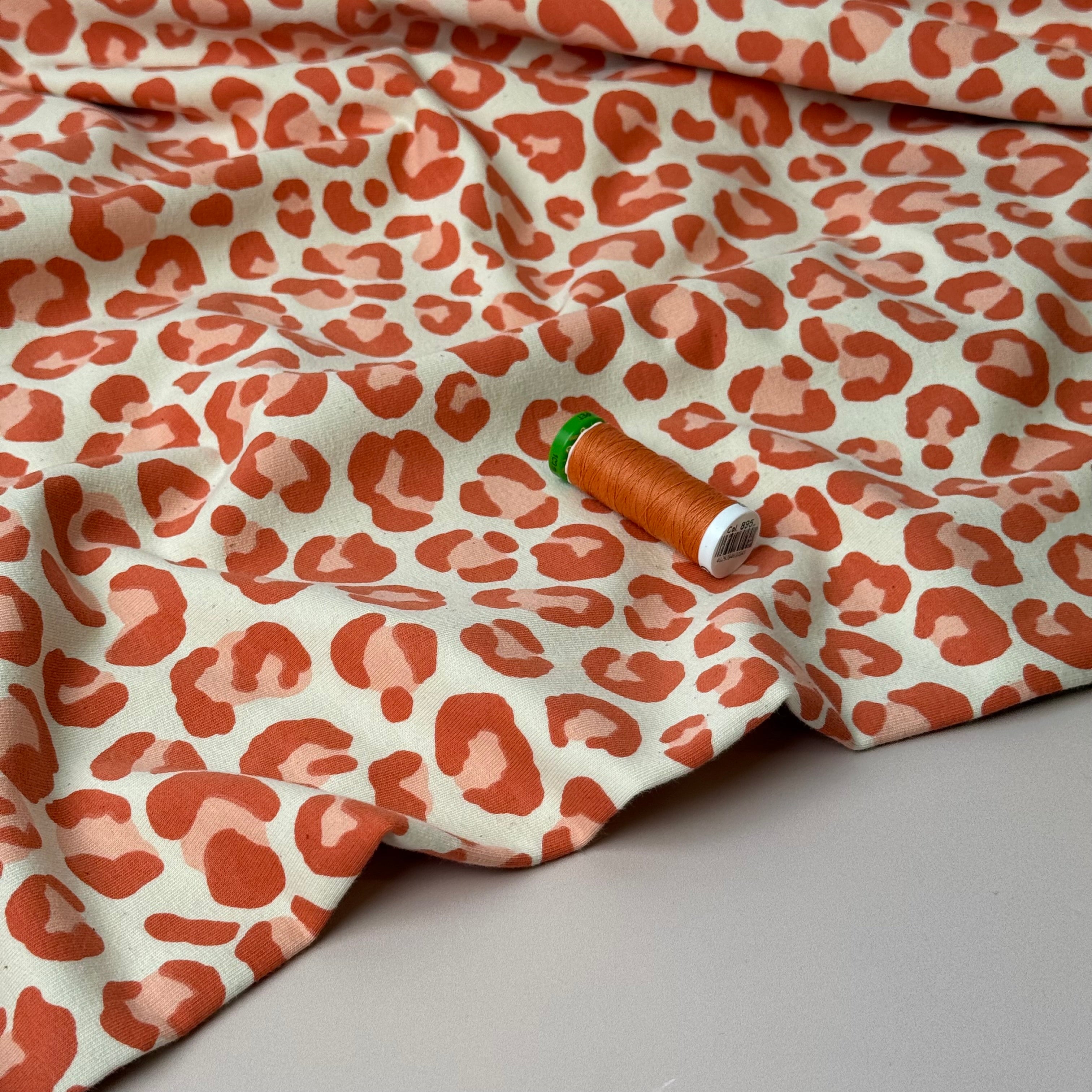 Leopard Orange Soft Cotton Sweat-shirting Fabric