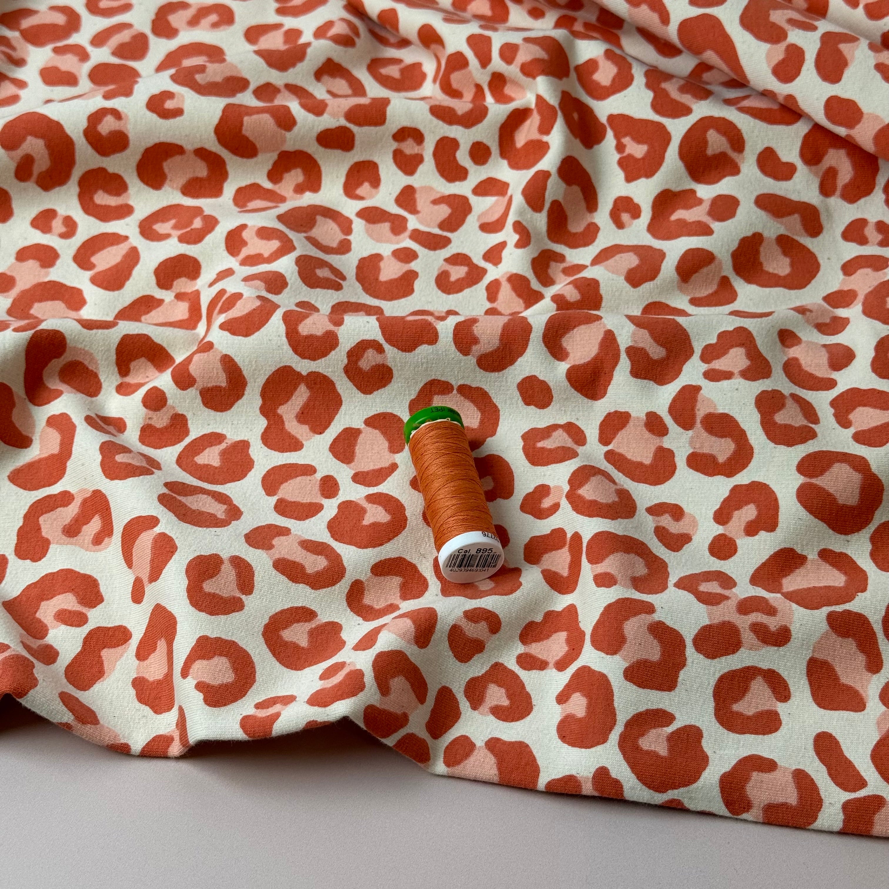 Leopard Orange Soft Cotton Sweat-shirting Fabric
