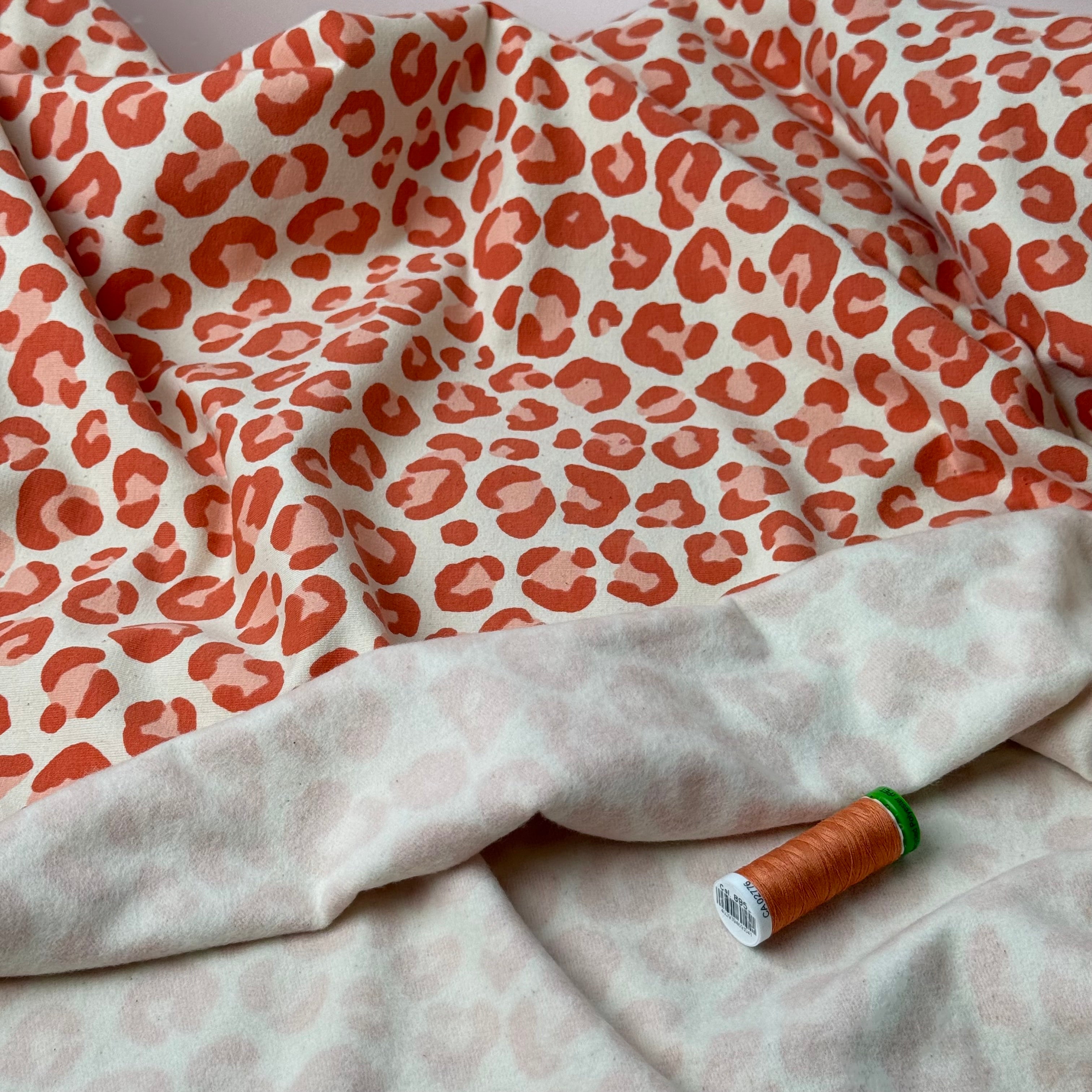 Leopard Orange Soft Cotton Sweat-shirting Fabric