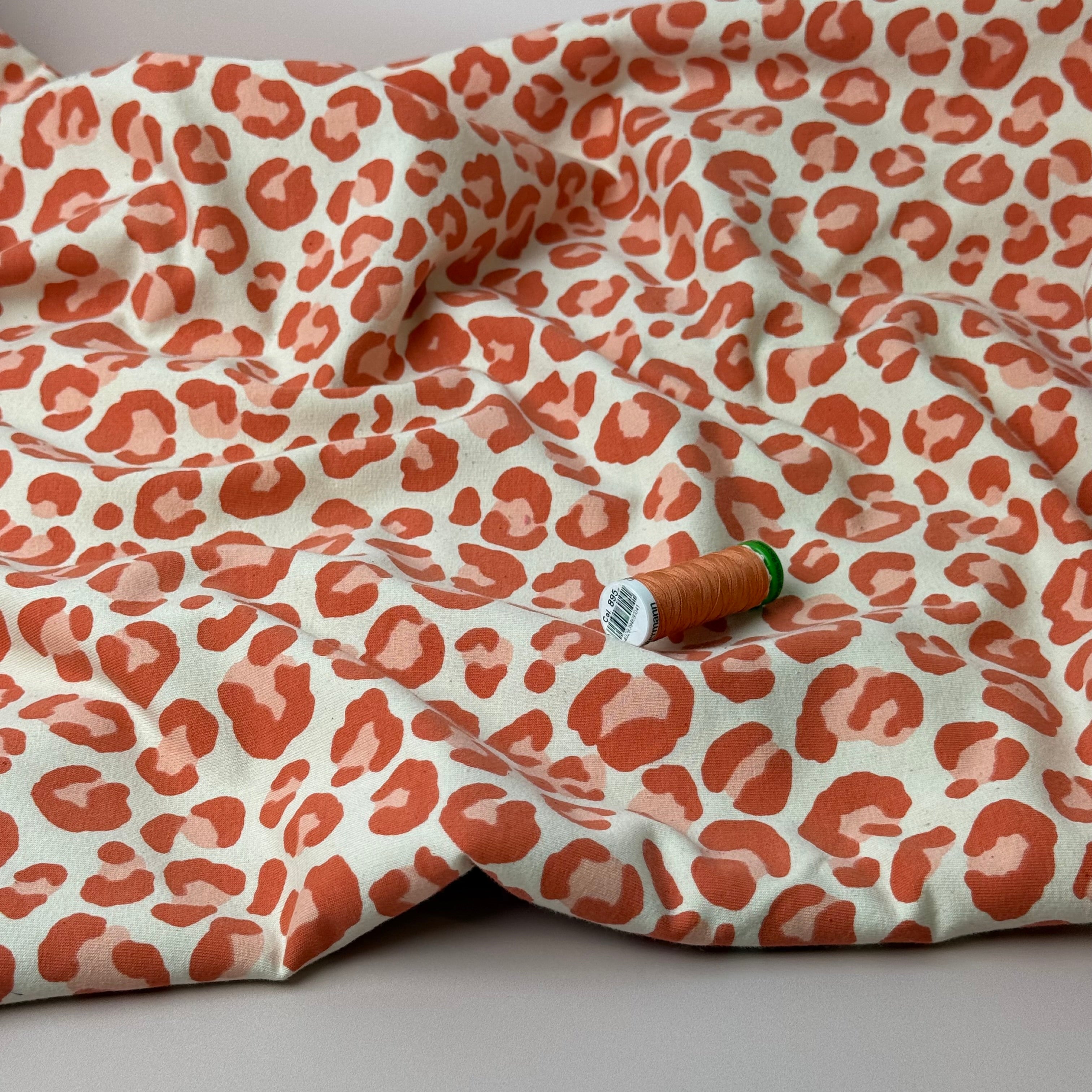 Leopard Orange Soft Cotton Sweat-shirting Fabric