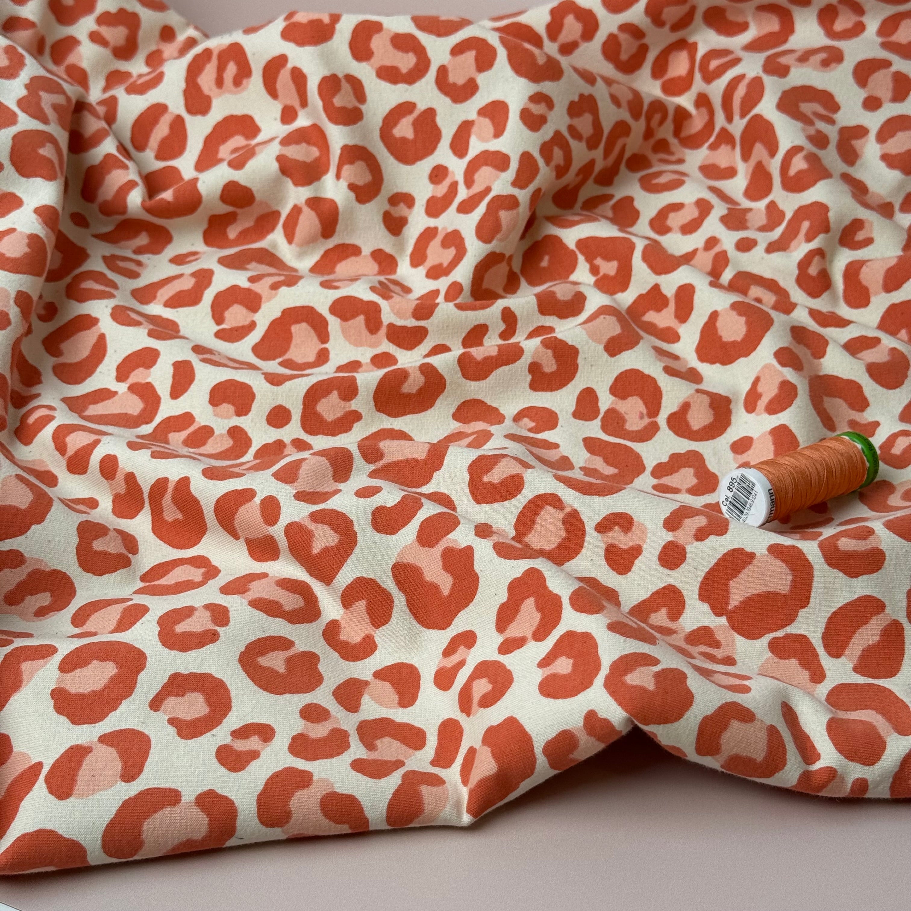 Leopard Orange Soft Cotton Sweat-shirting Fabric