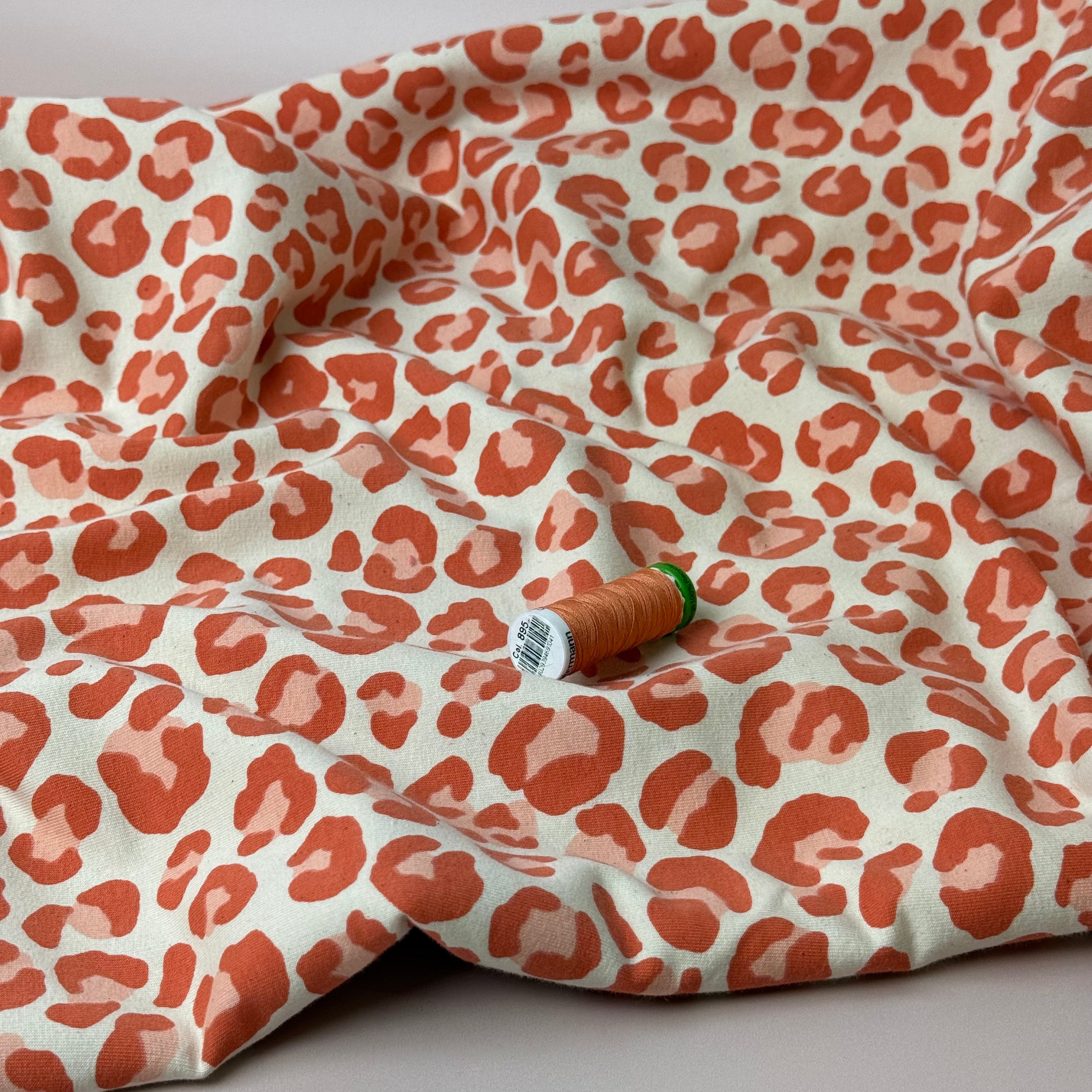Leopard Orange Soft Cotton Sweat-shirting Fabric