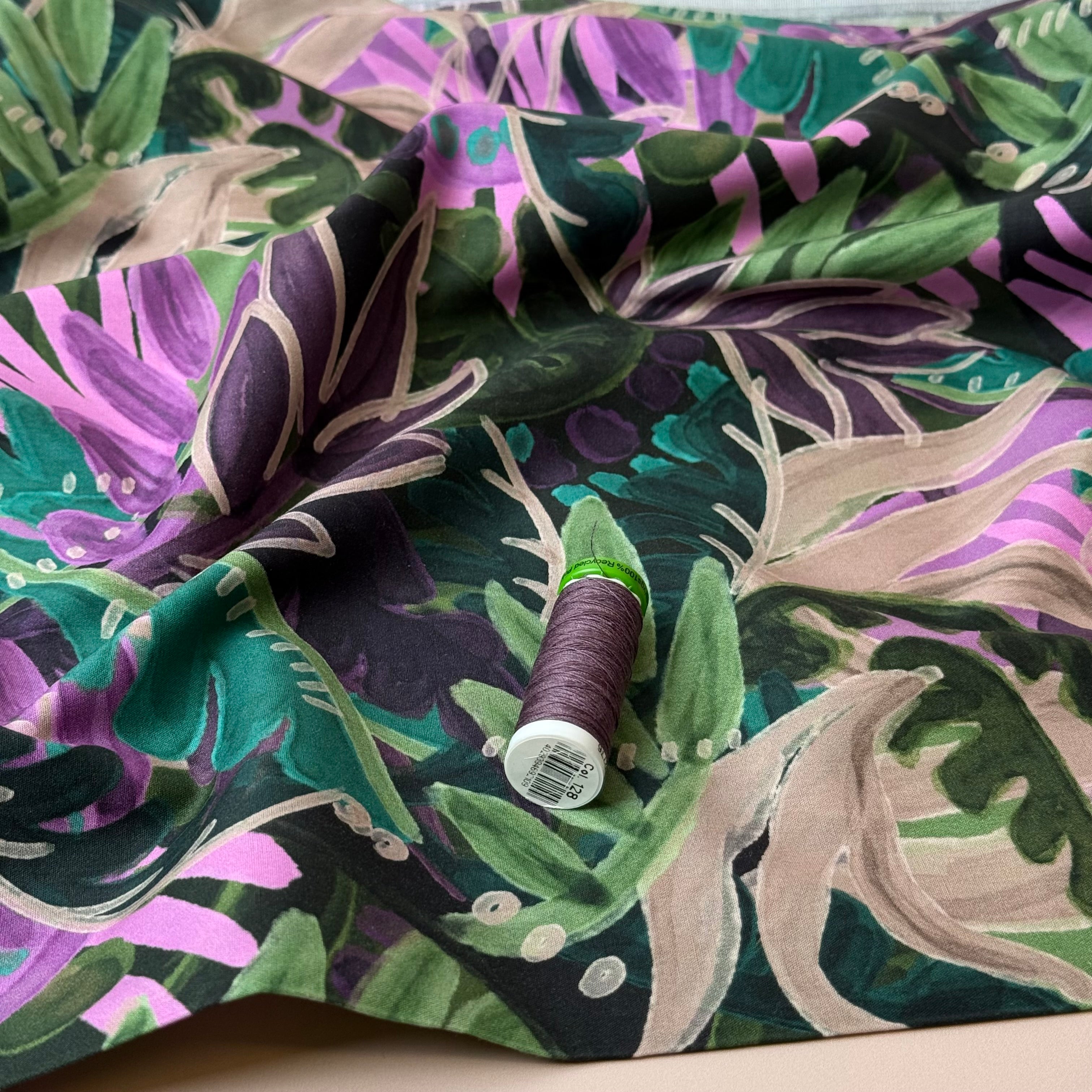 Tropical Foliage Emerald Cotton Viscose Fabric