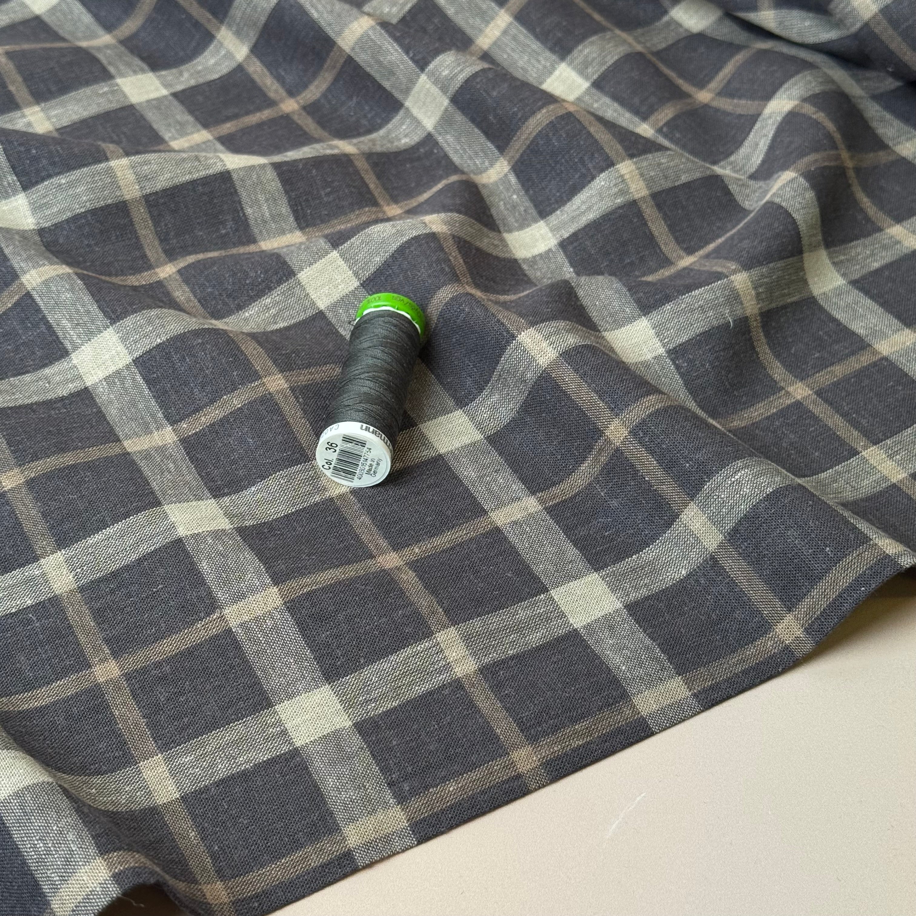 Yarn Dyed Brown Checks Linen Viscose Fabric