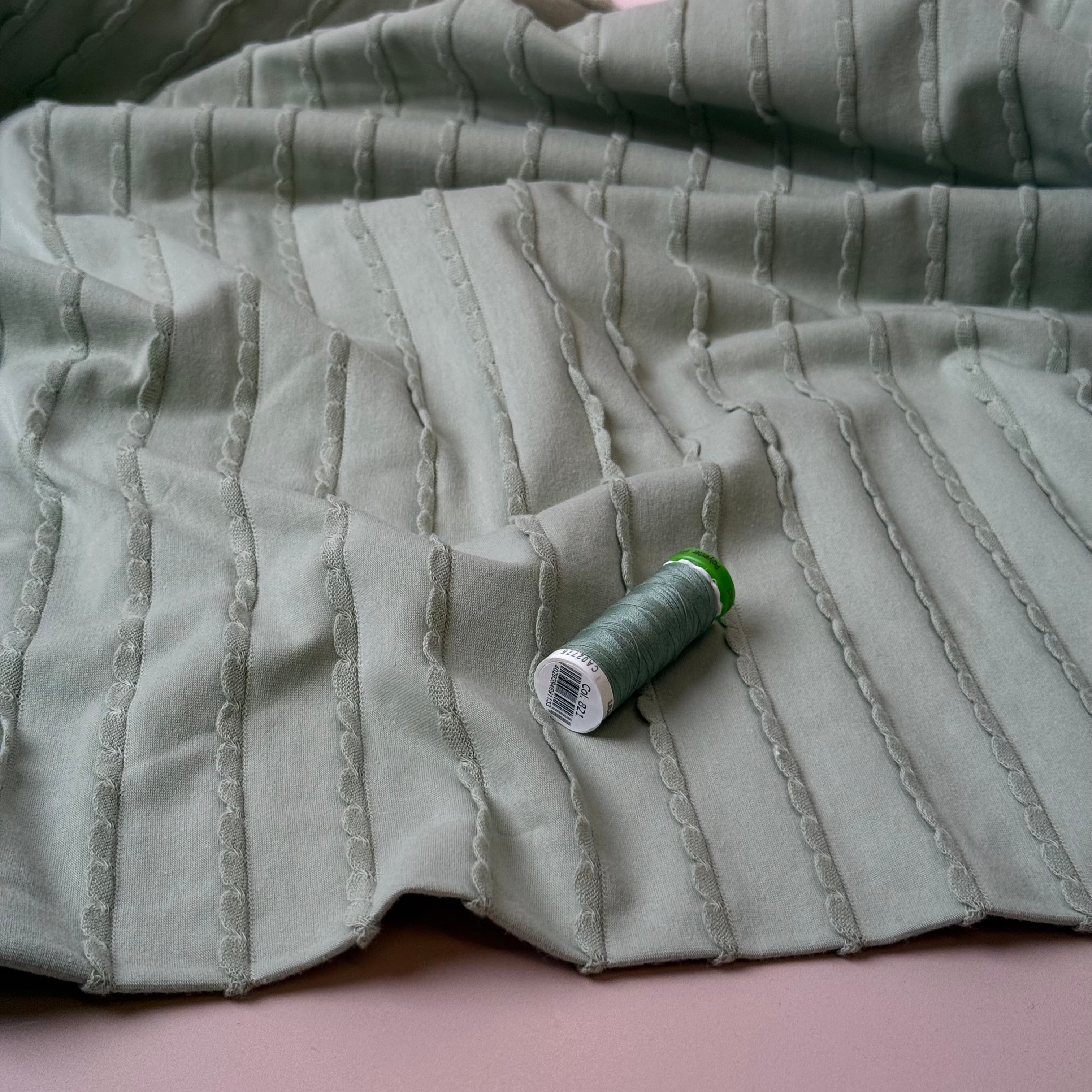 Knitted Frills Mint Cotton Jersey Fabric