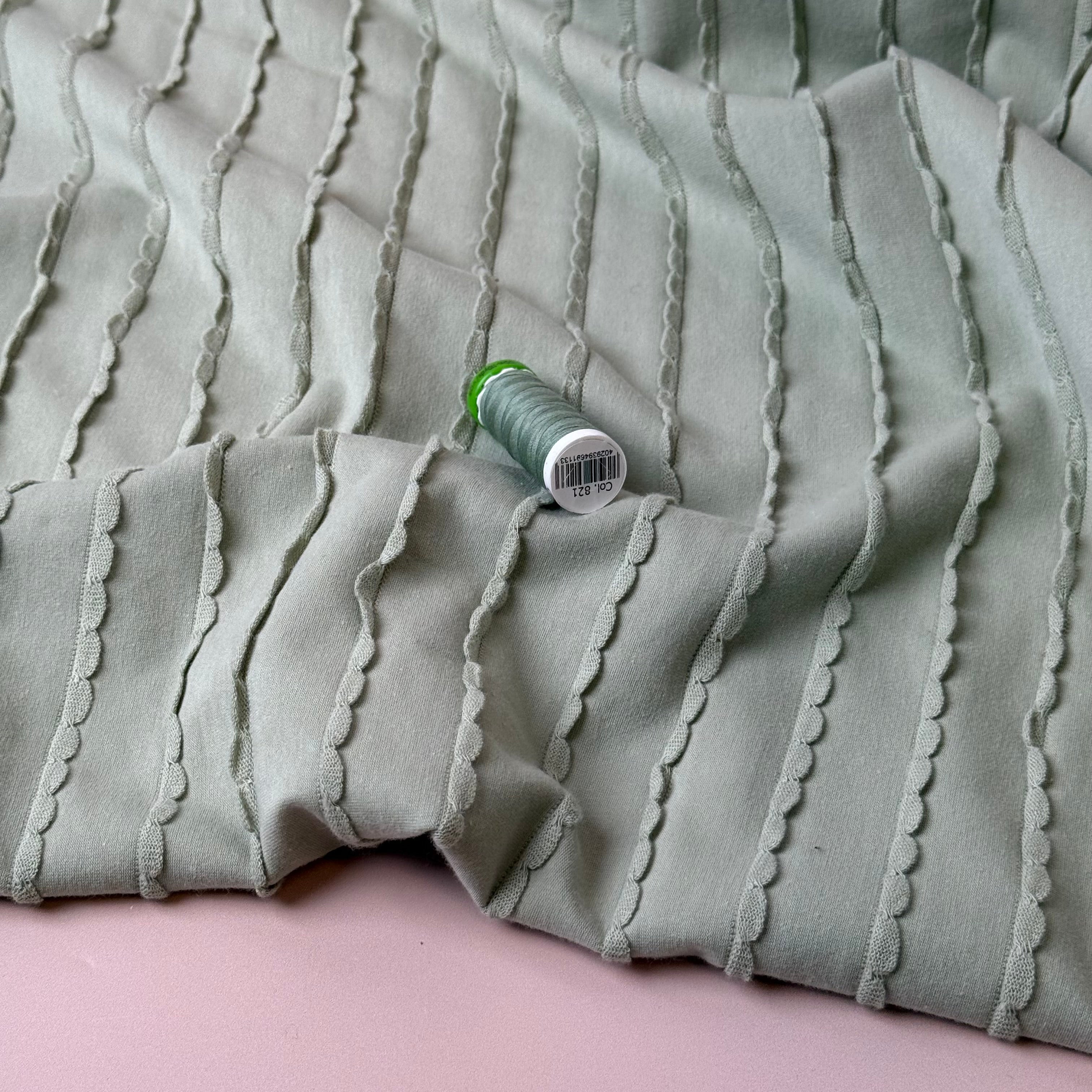 Knitted Frills Mint Cotton Jersey Fabric