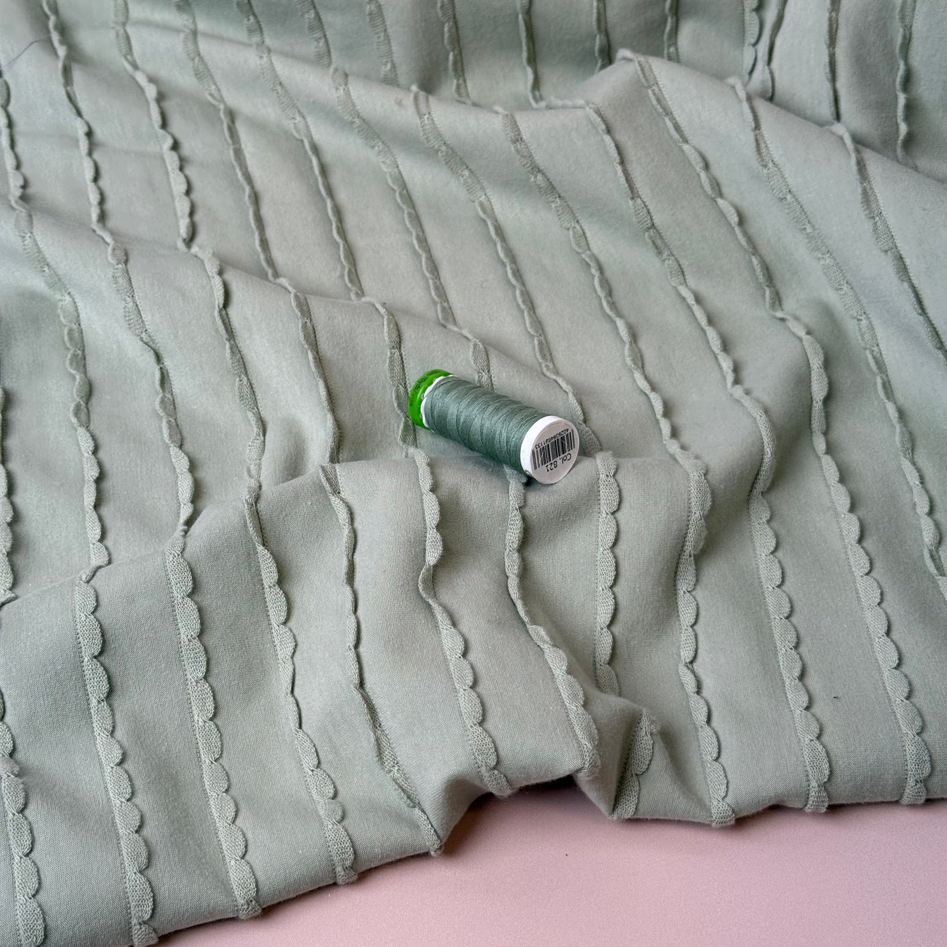 Knitted Frills Mint Cotton Jersey Fabric
