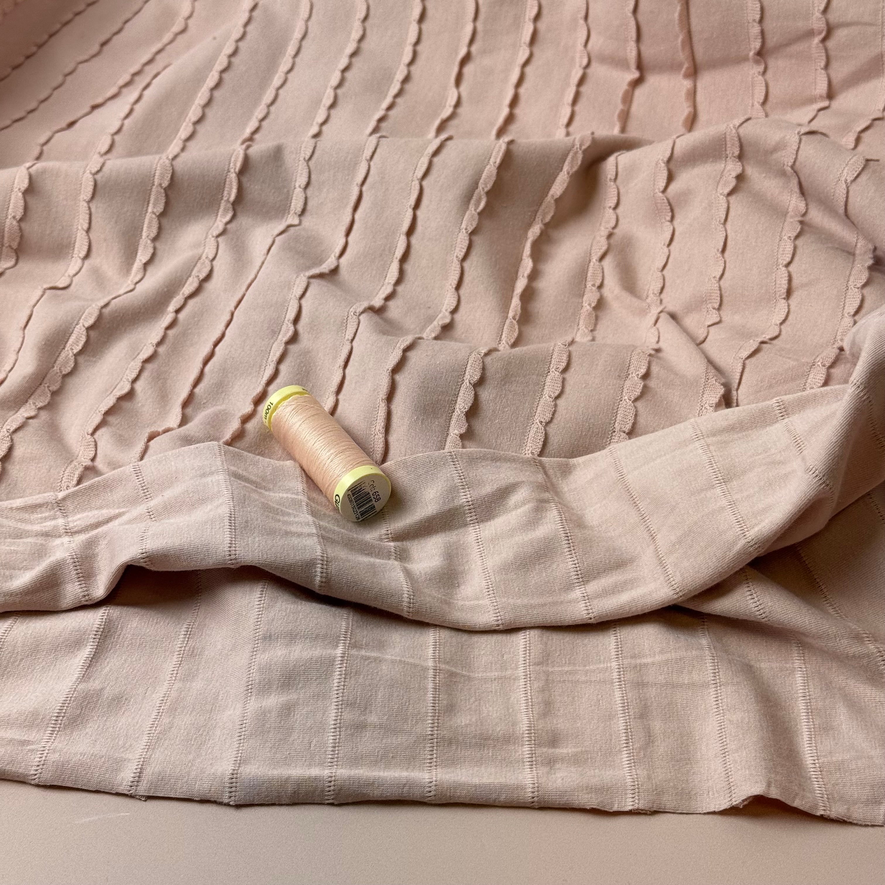 Knitted Frills Powder Pink Cotton Jersey Fabric