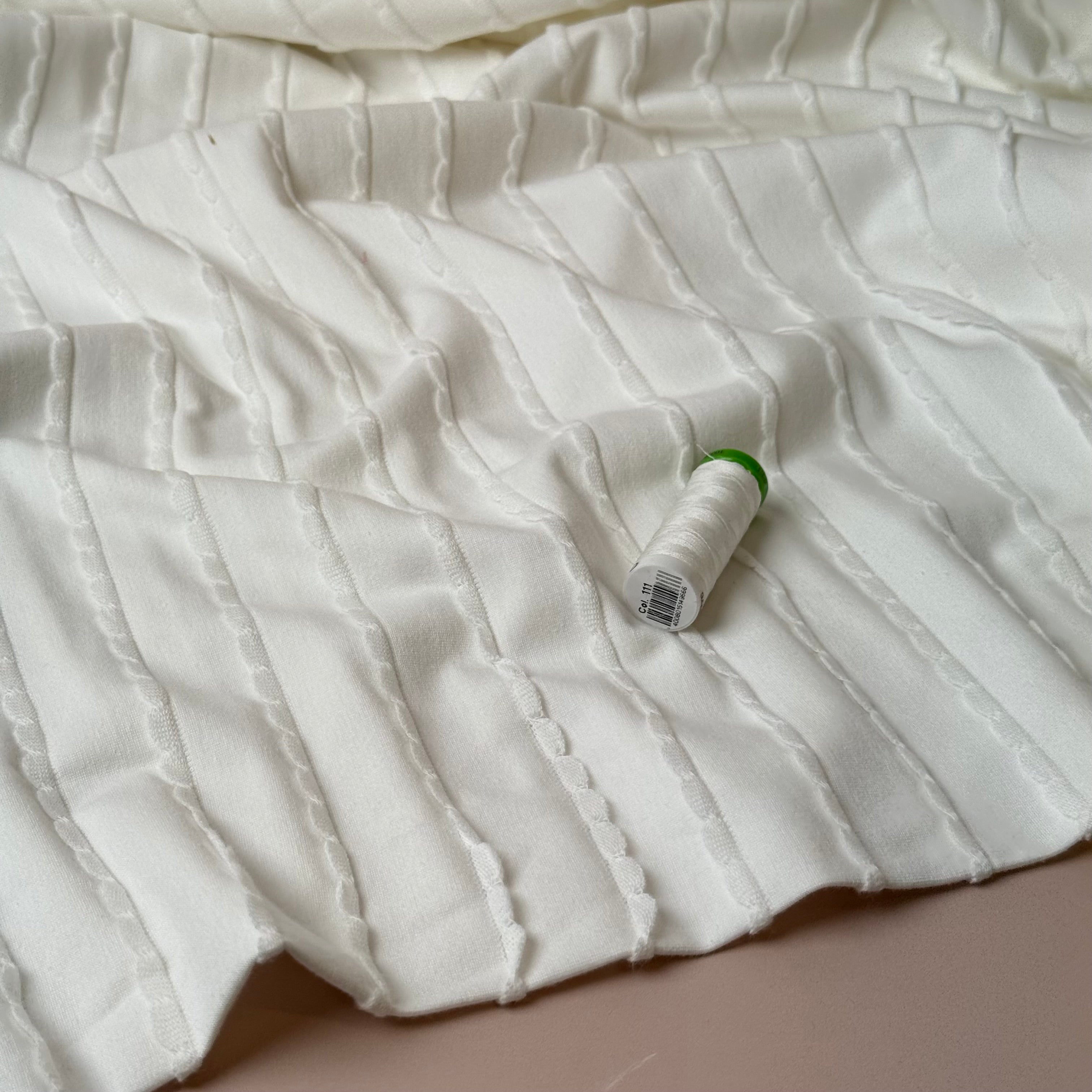 PRE-ORDER (arriving by mid November) Knitted Frills Off-White Cotton Jersey Fabric