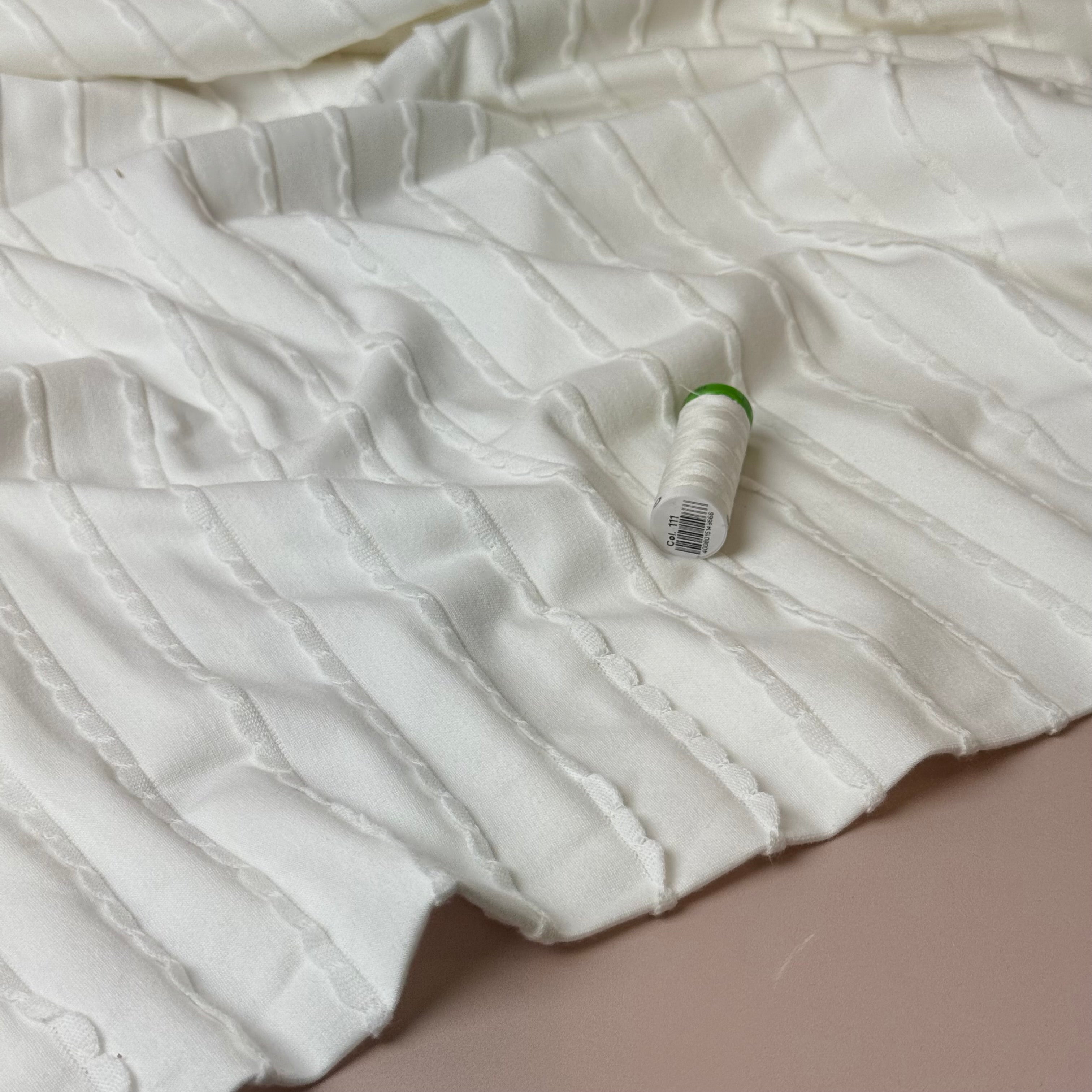 PRE-ORDER (arriving by mid November) Knitted Frills Off-White Cotton Jersey Fabric