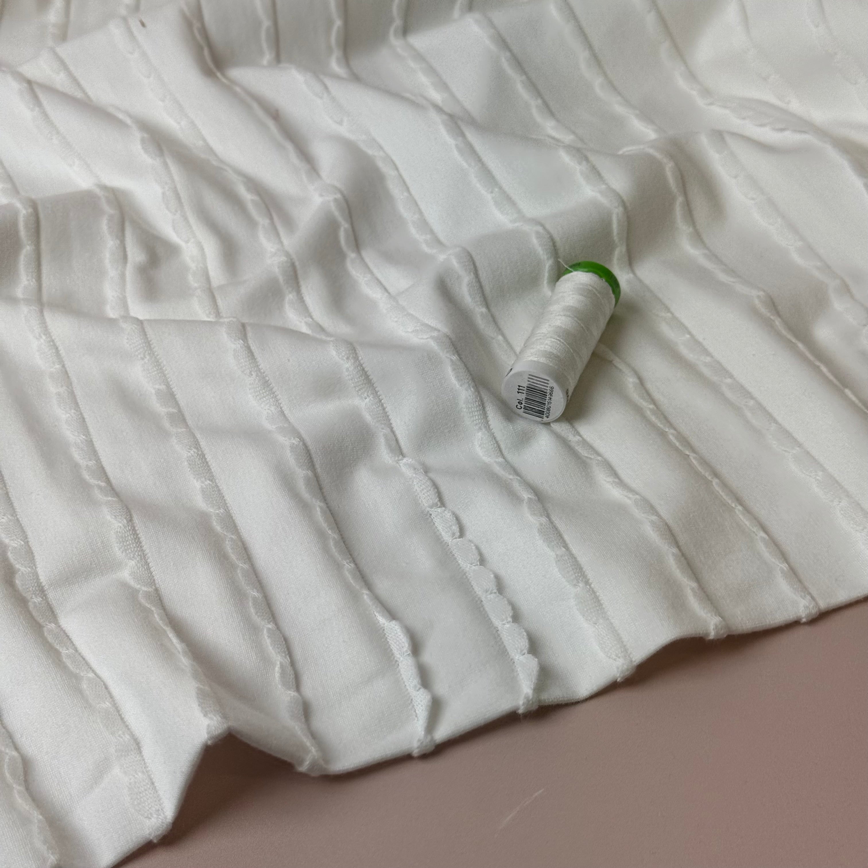 PRE-ORDER (arriving by mid November) Knitted Frills Off-White Cotton Jersey Fabric