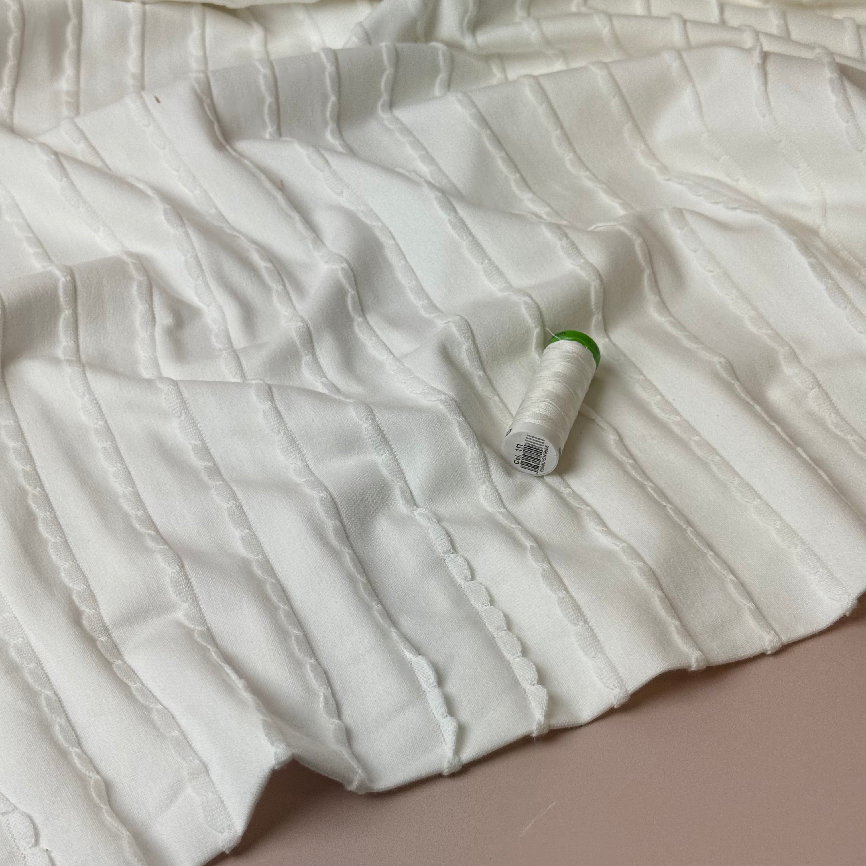 PRE-ORDER (arriving by mid November) Knitted Frills Off-White Cotton Jersey Fabric