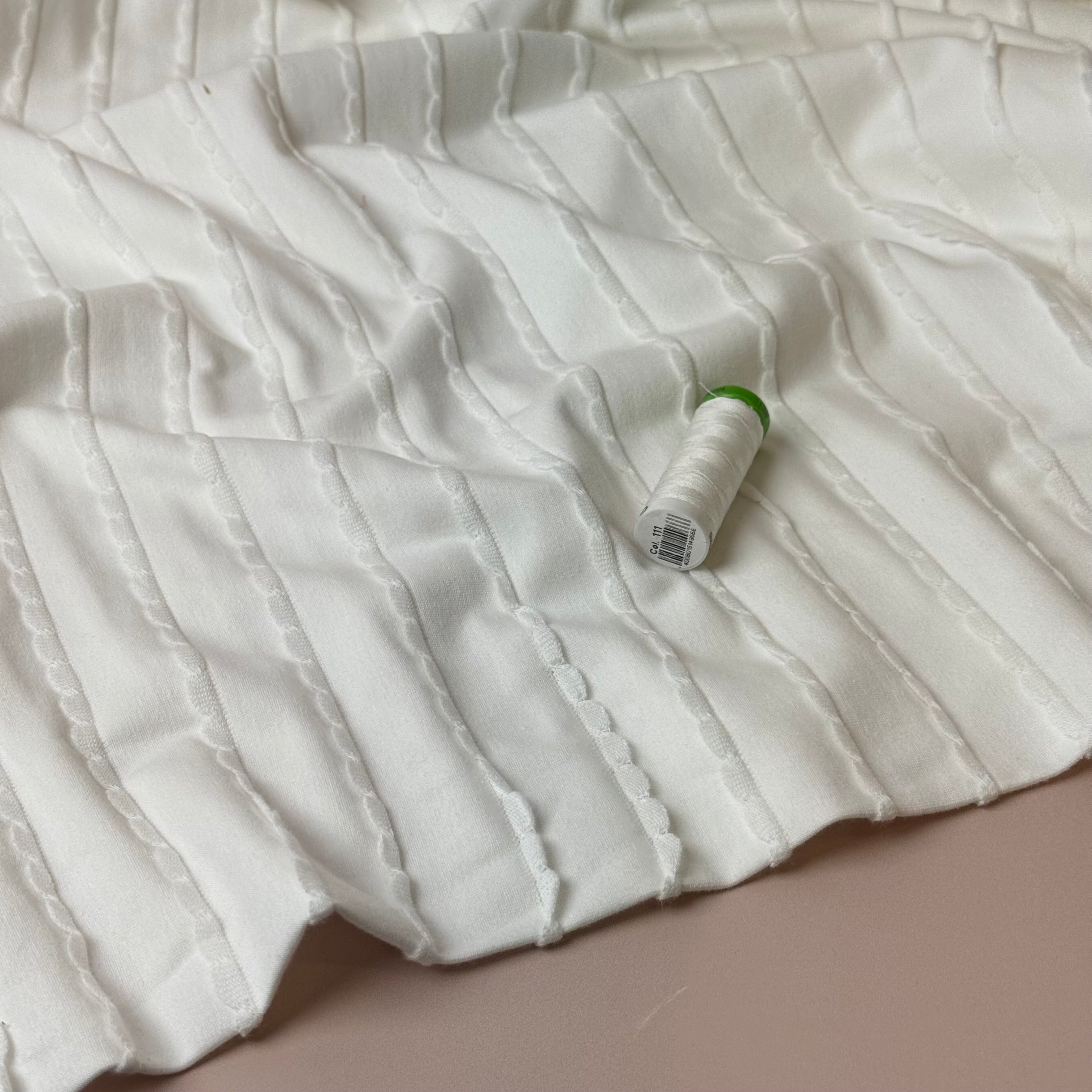 PRE-ORDER (arriving by mid November) Knitted Frills Off-White Cotton Jersey Fabric
