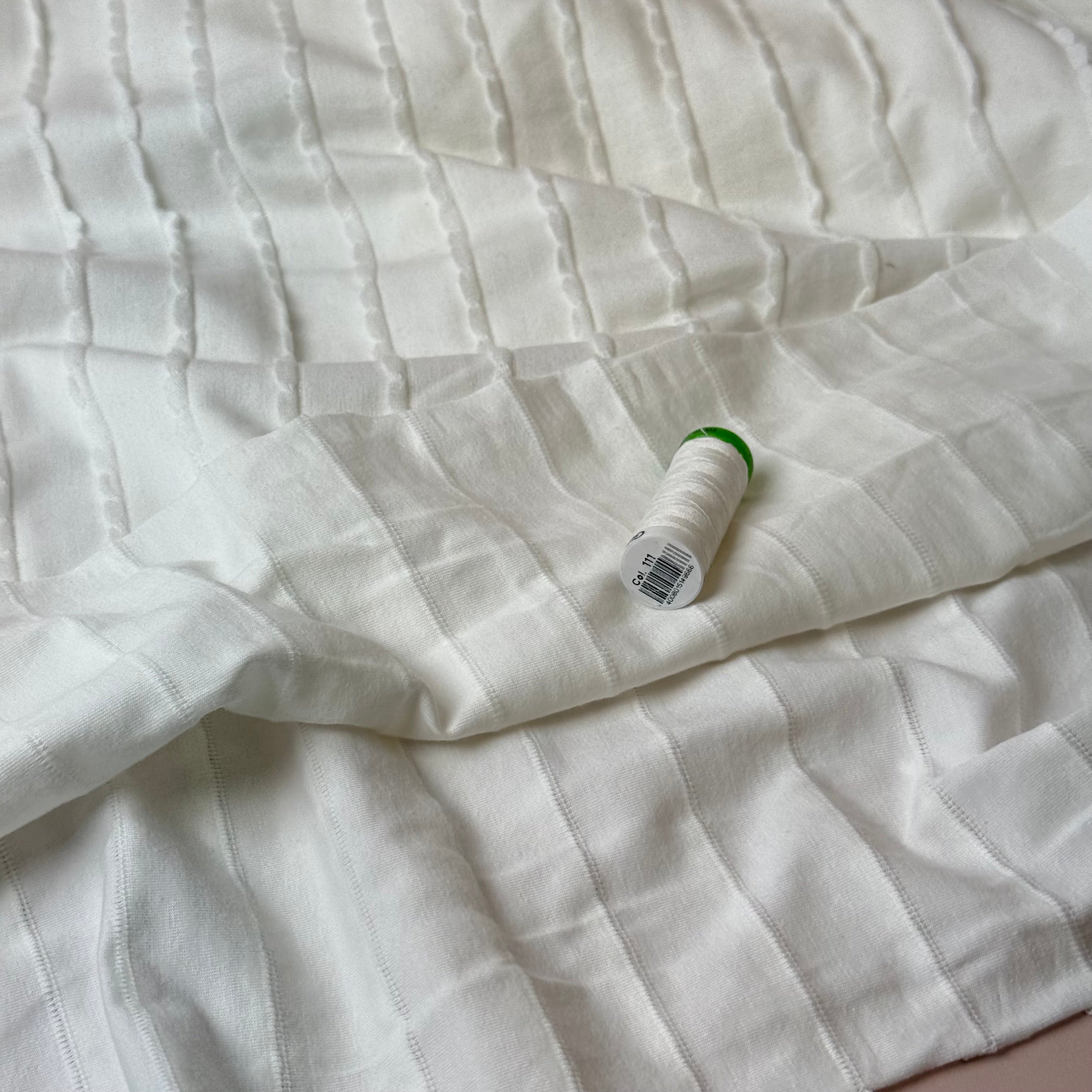 PRE-ORDER (arriving by mid November) Knitted Frills Off-White Cotton Jersey Fabric