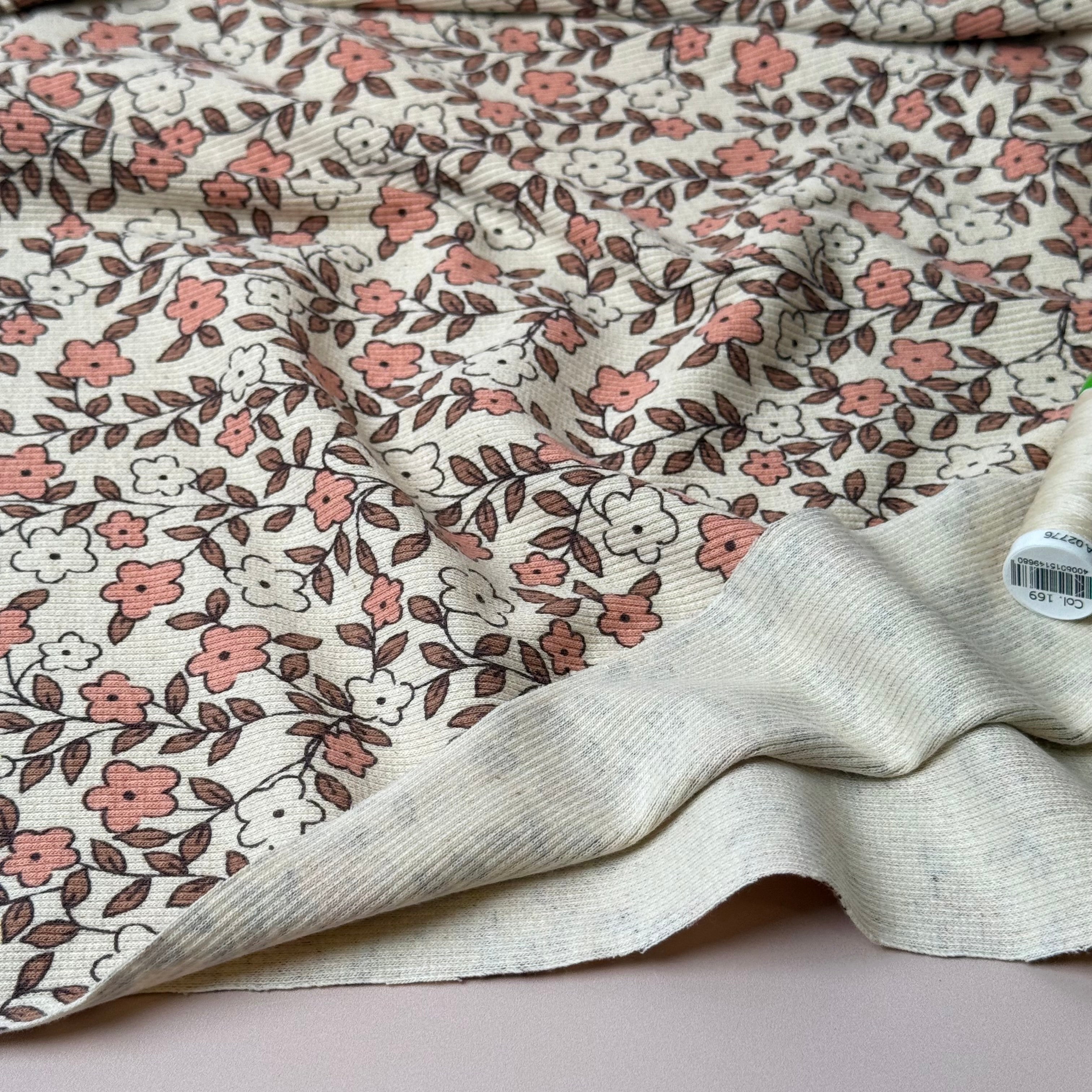 Small Flowers Natural Organic Cotton Ribbed Jersey