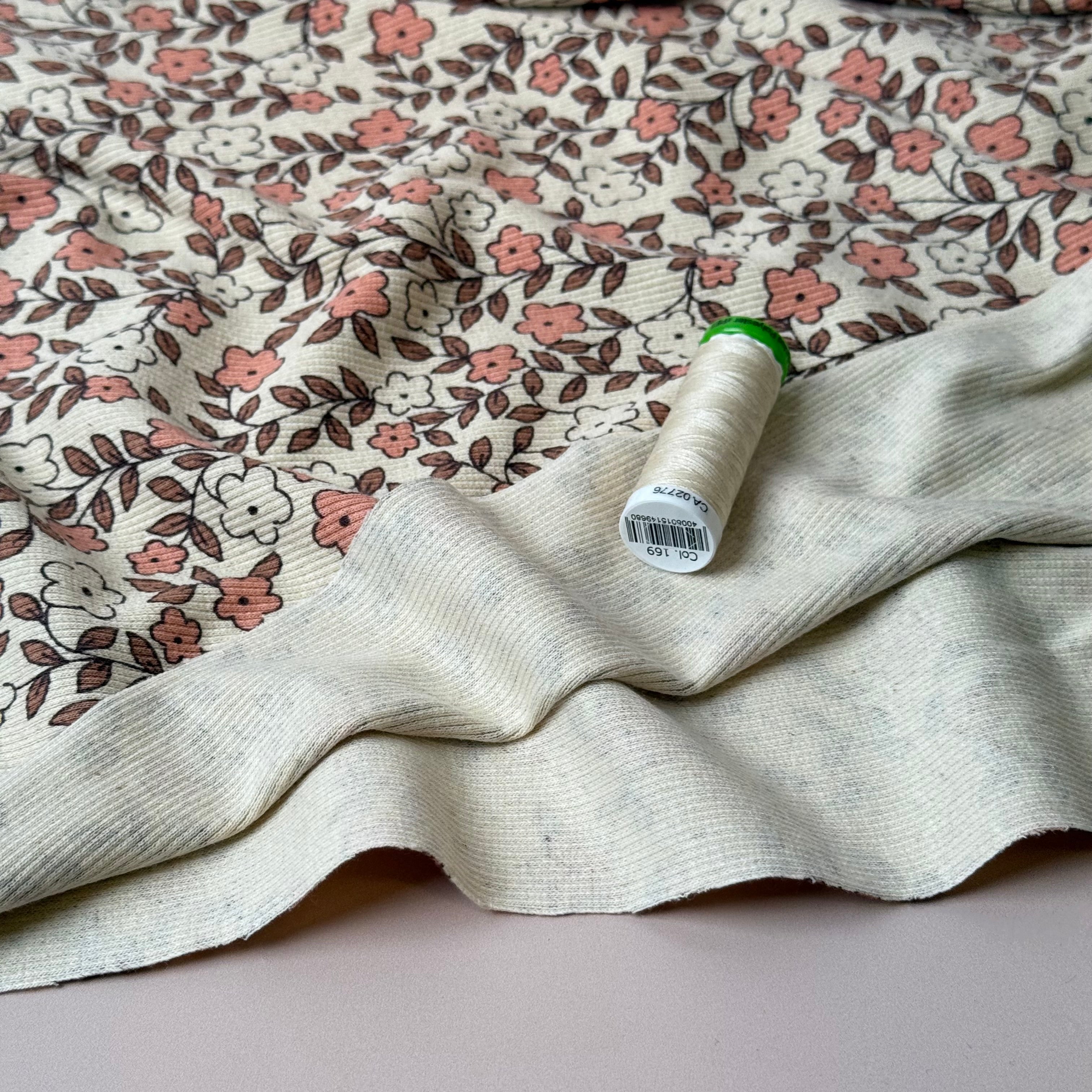 Small Flowers Natural Organic Cotton Ribbed Jersey