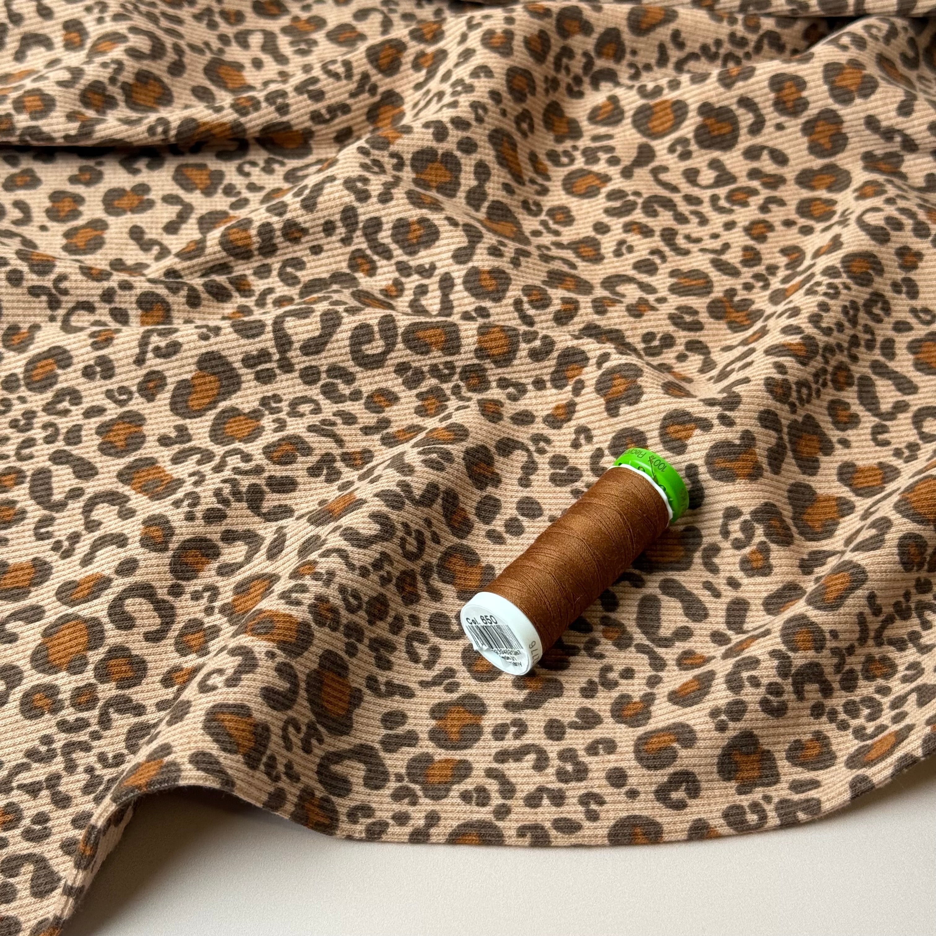 Animal Print Brown Cotton Ribbed Jersey