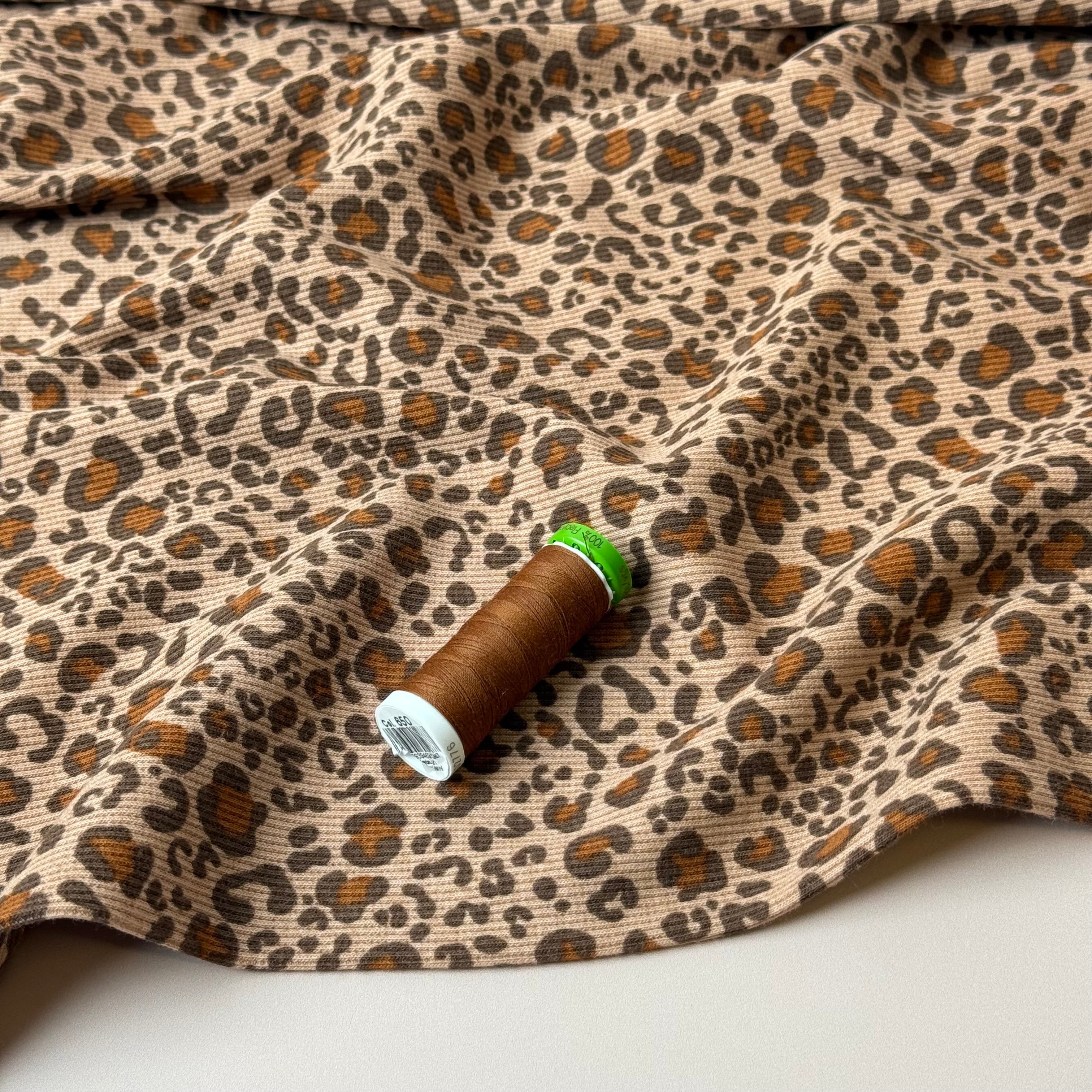 Animal Print Brown Cotton Ribbed Jersey