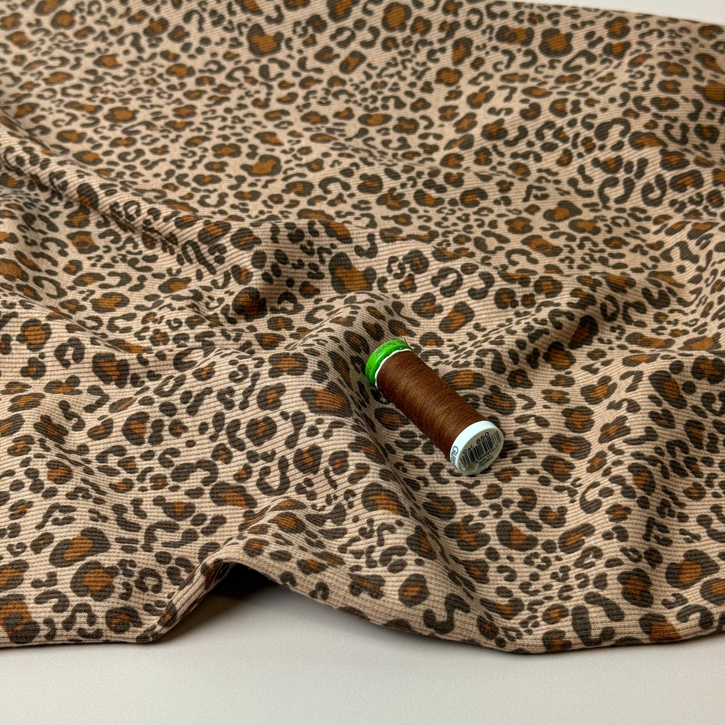 Animal Print Brown Cotton Ribbed Jersey
