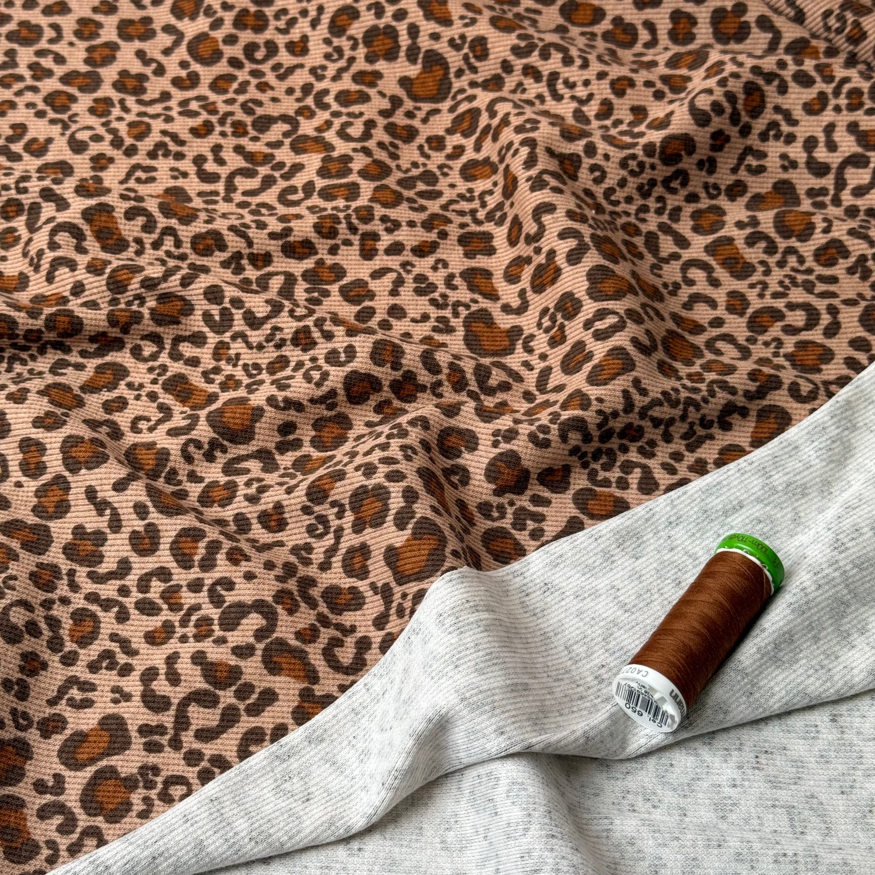 Animal Print Brown Cotton Ribbed Jersey