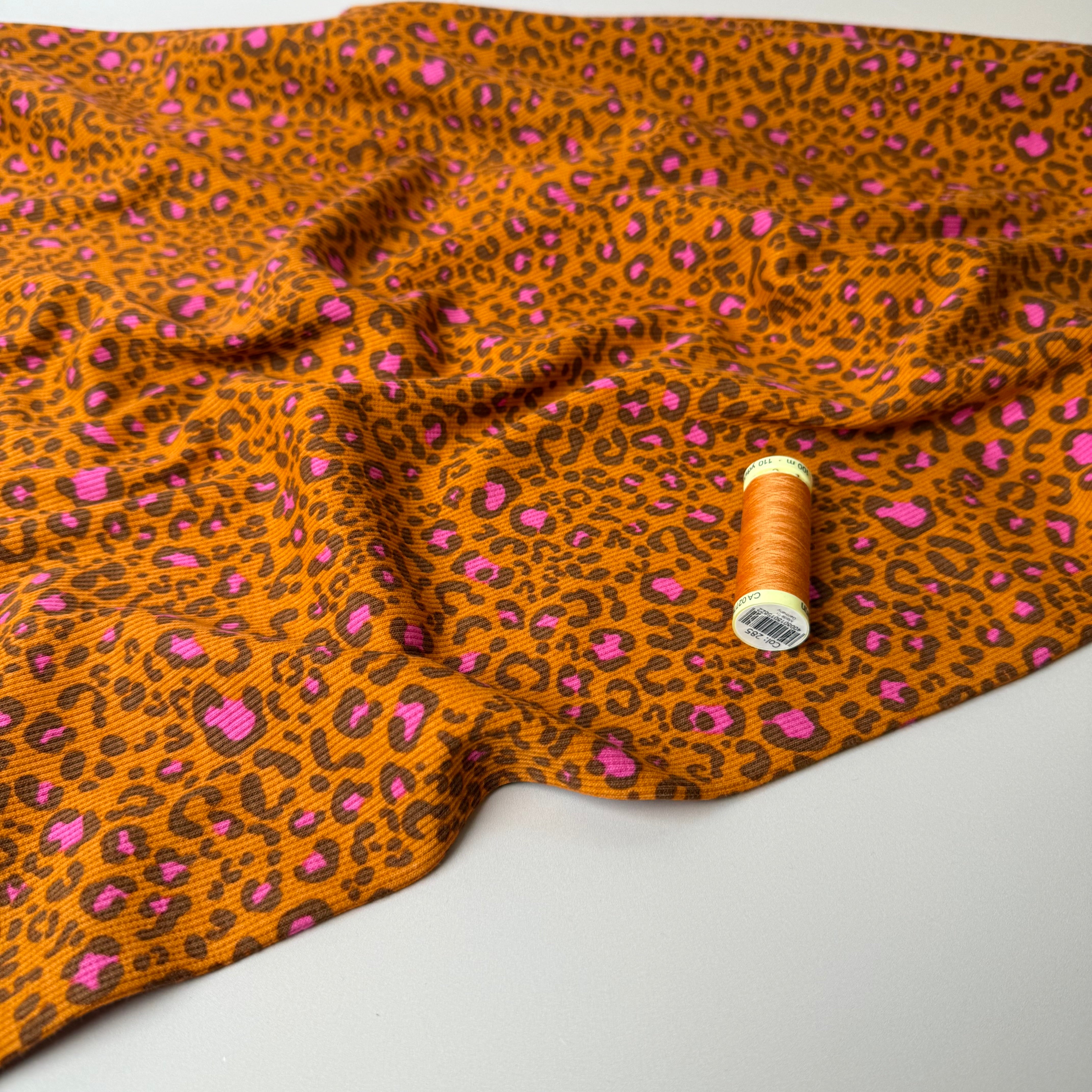 Animal Print Orange Cotton Ribbed Jersey