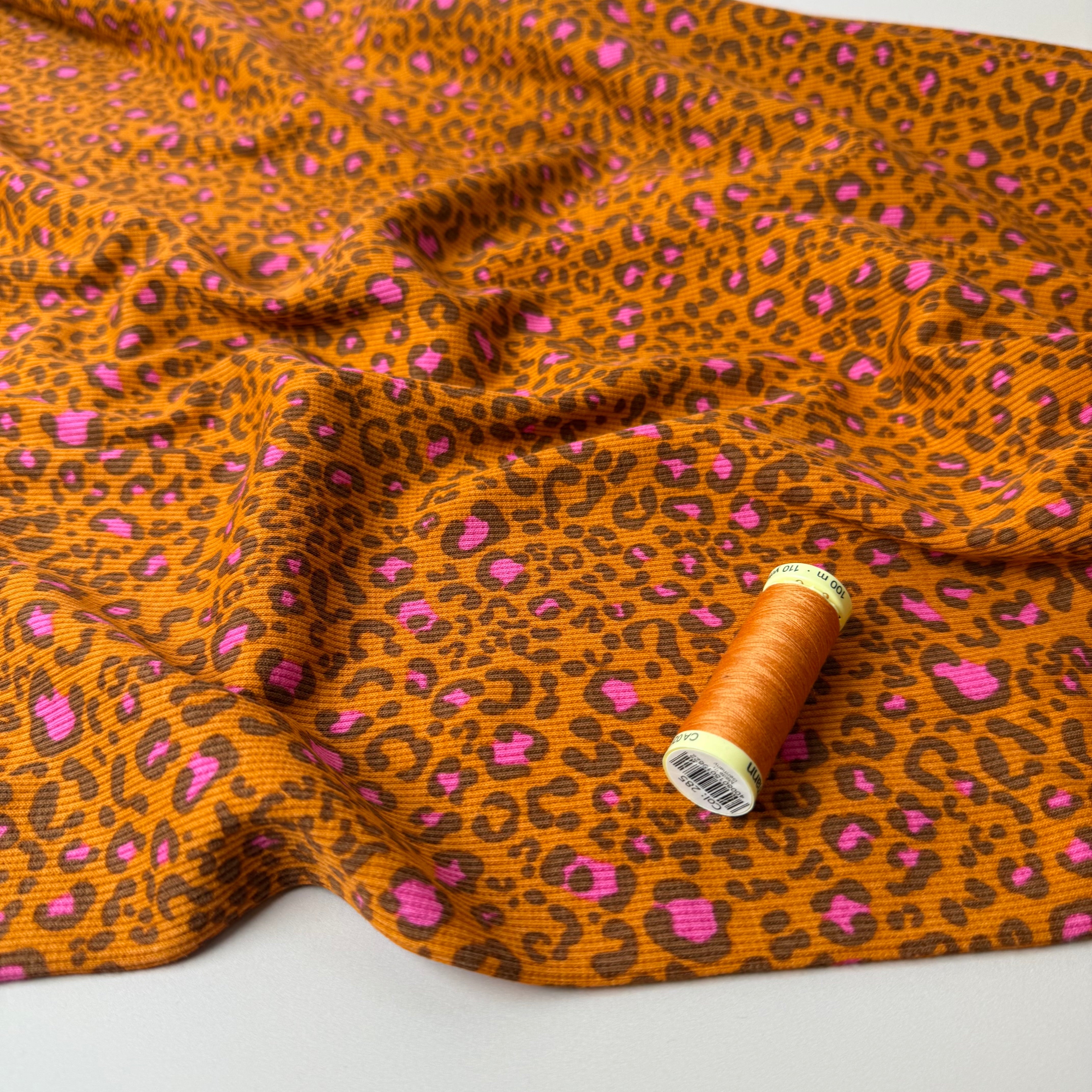 Animal Print Orange Cotton Ribbed Jersey