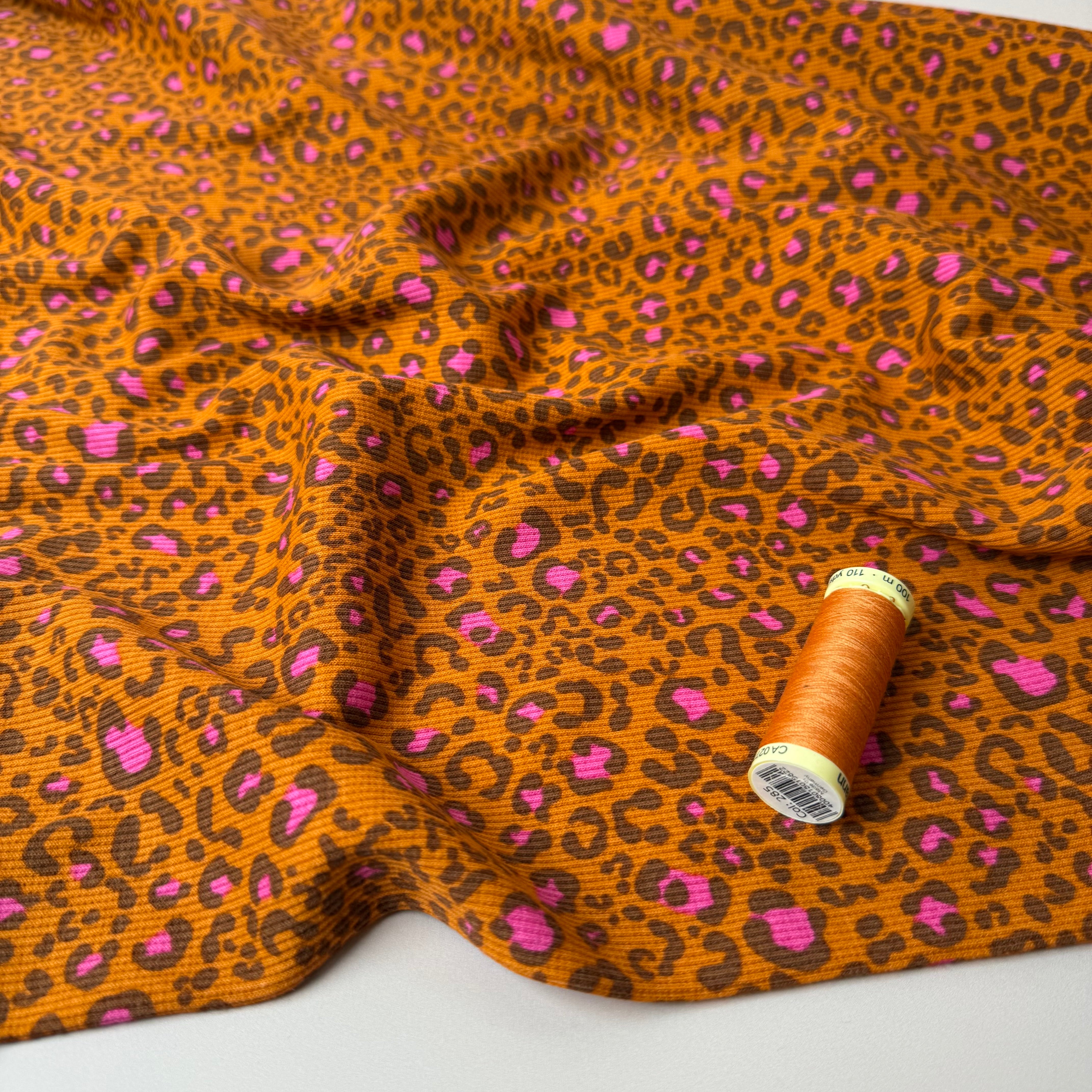 Animal Print Orange Cotton Ribbed Jersey