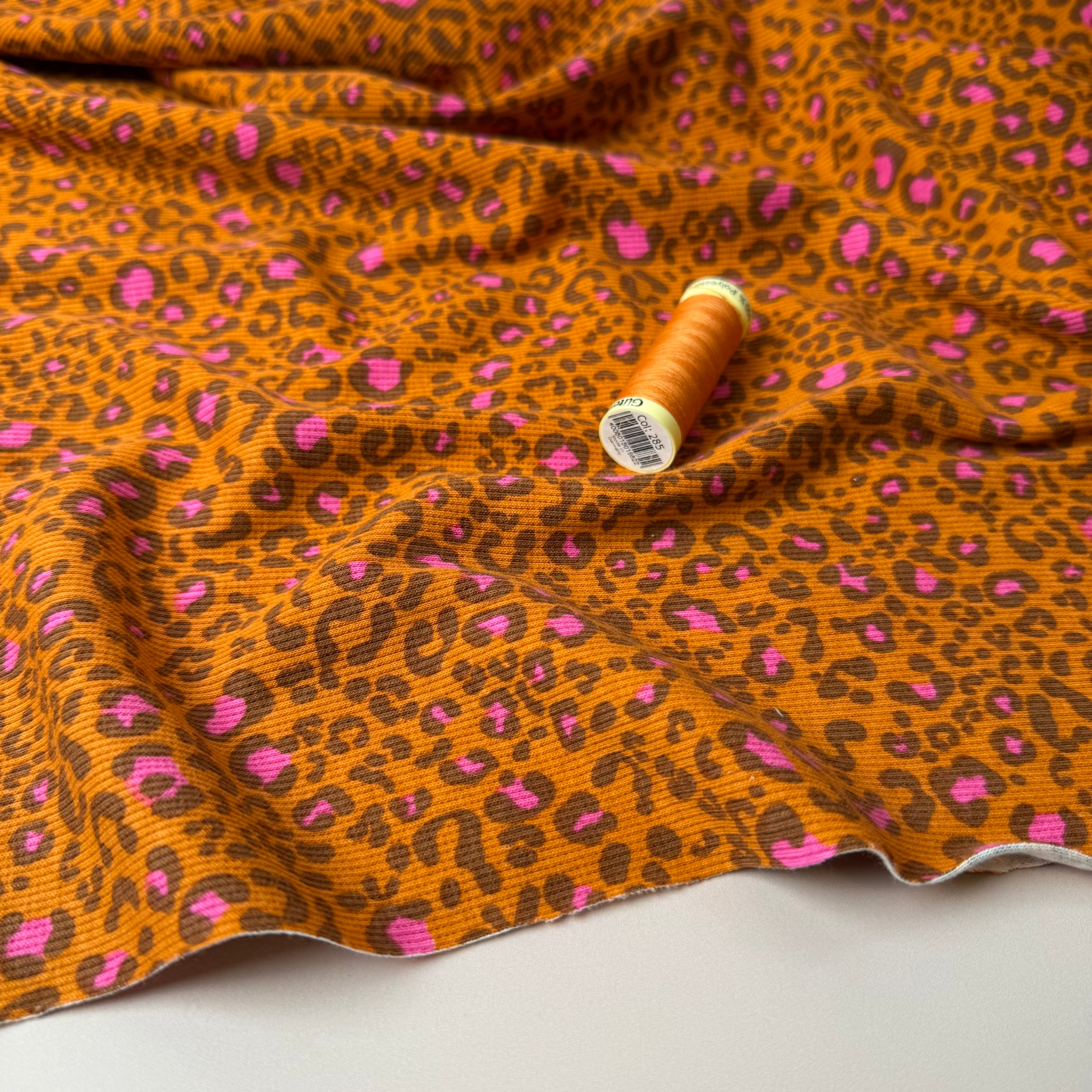 Animal Print Orange Cotton Ribbed Jersey