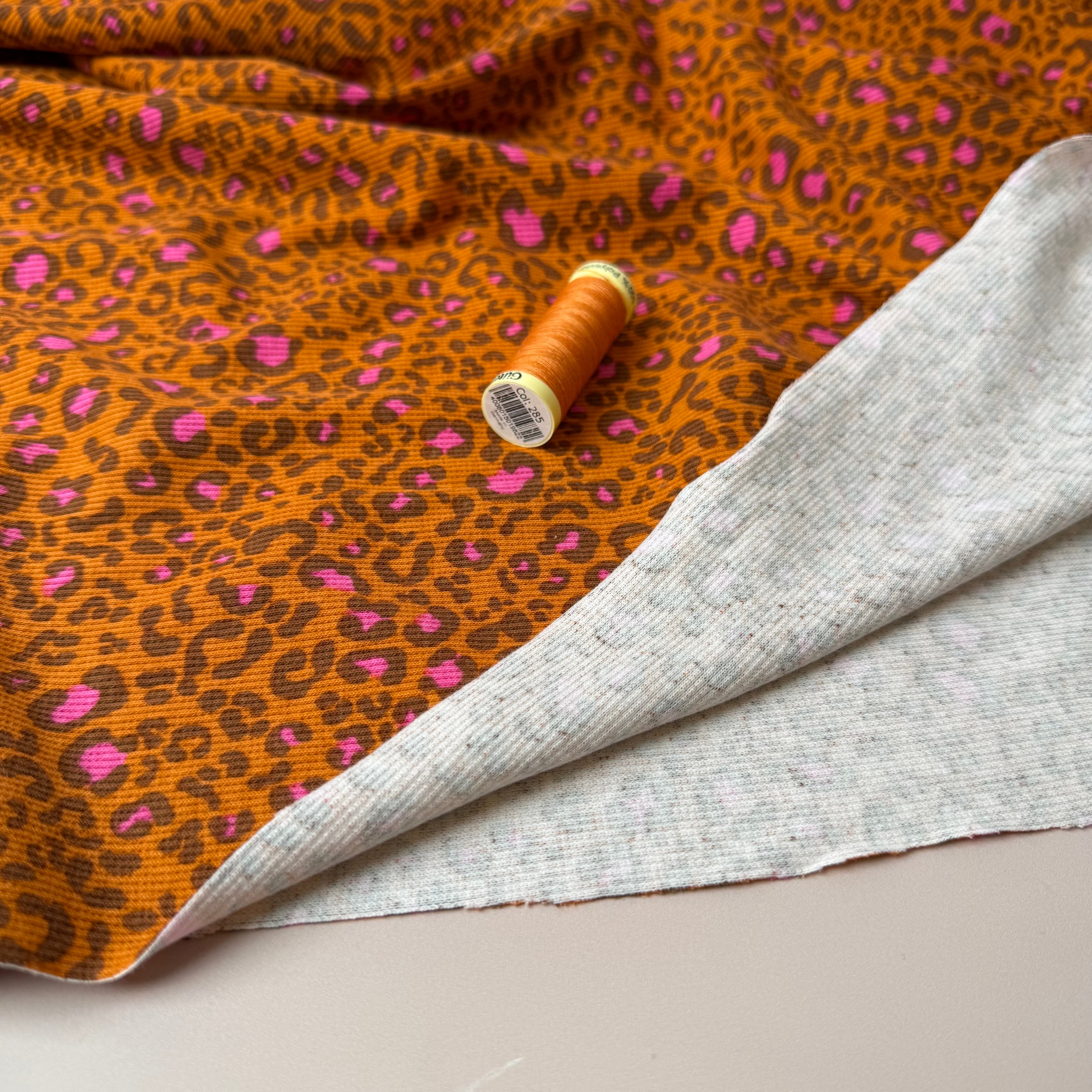 Animal Print Orange Cotton Ribbed Jersey