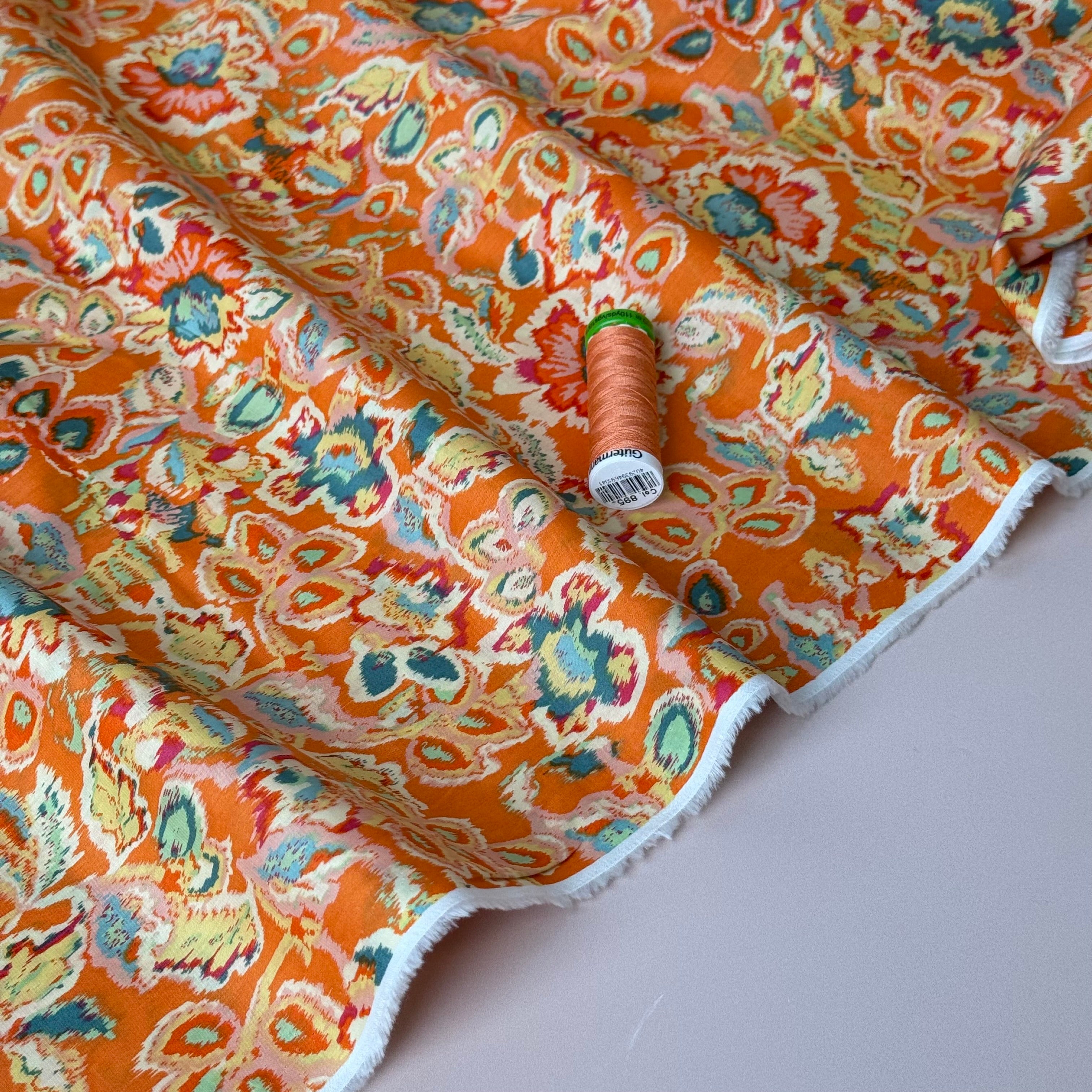 Hazy Paisley Orange Cotton Lawn Fabric