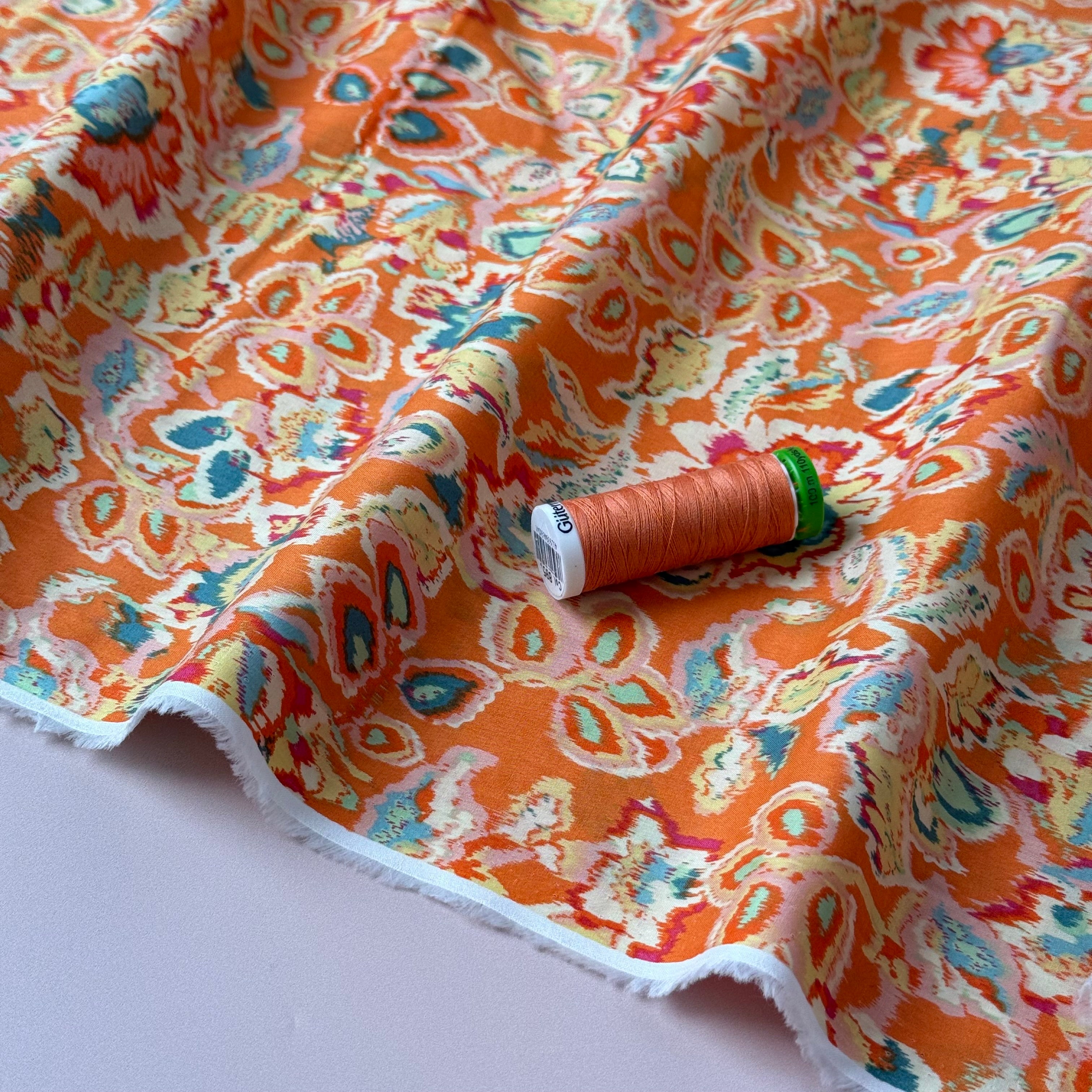 Hazy Paisley Orange Cotton Lawn Fabric