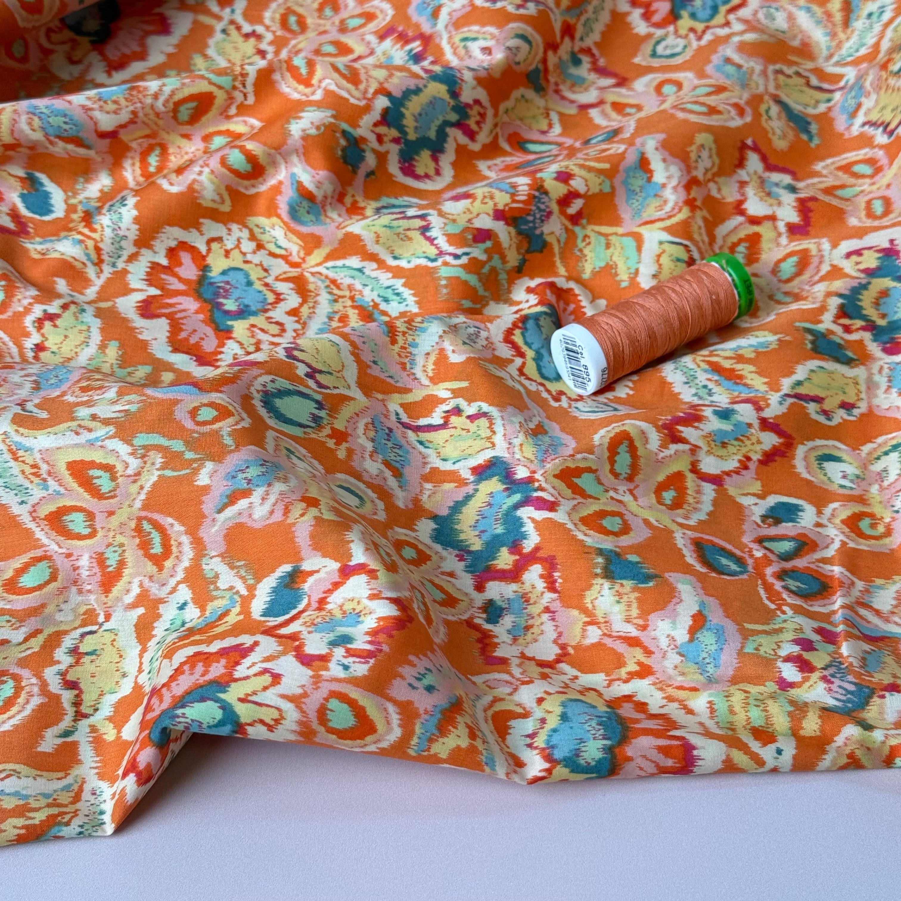 Hazy Paisley Orange Cotton Lawn Fabric