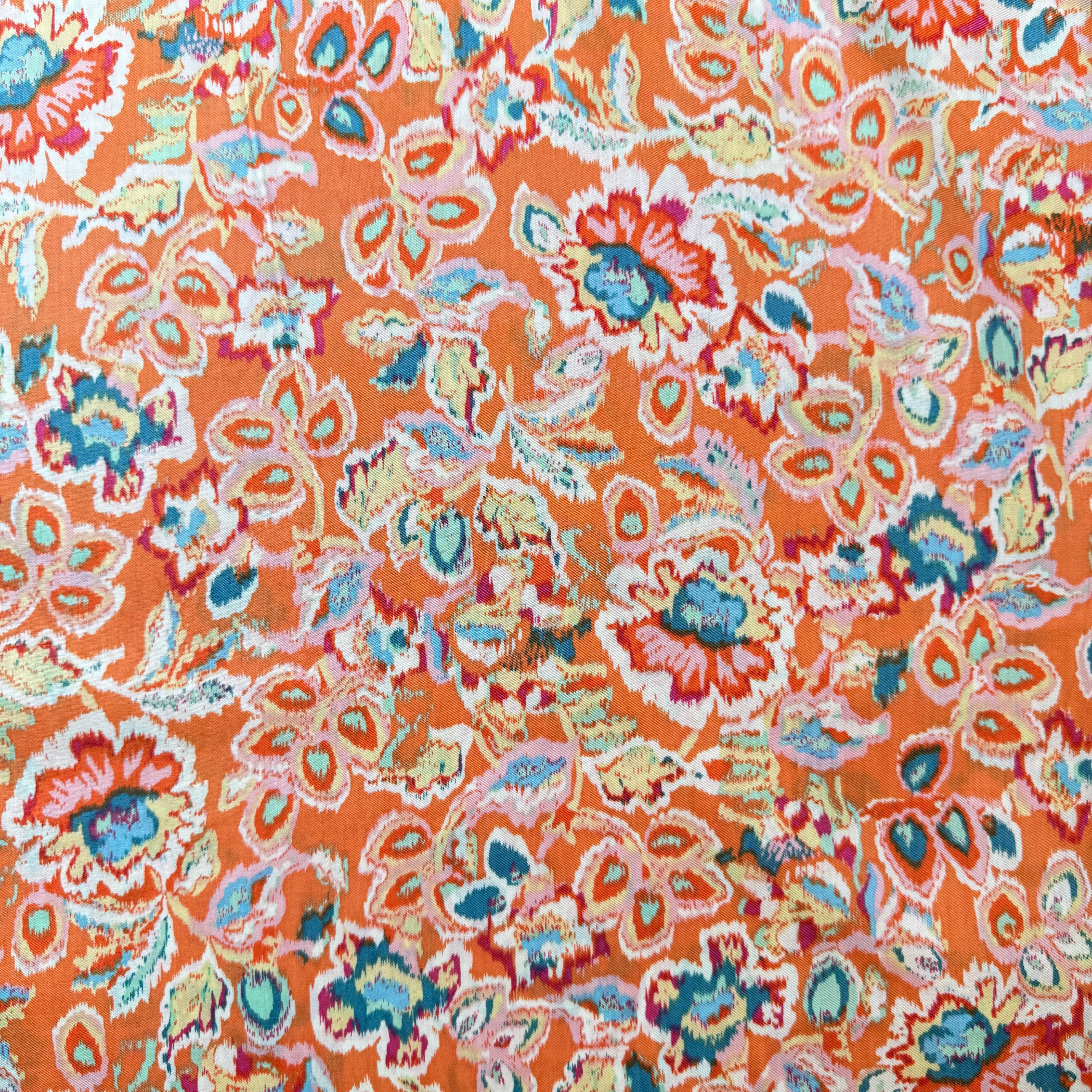 Hazy Paisley Orange Cotton Lawn Fabric