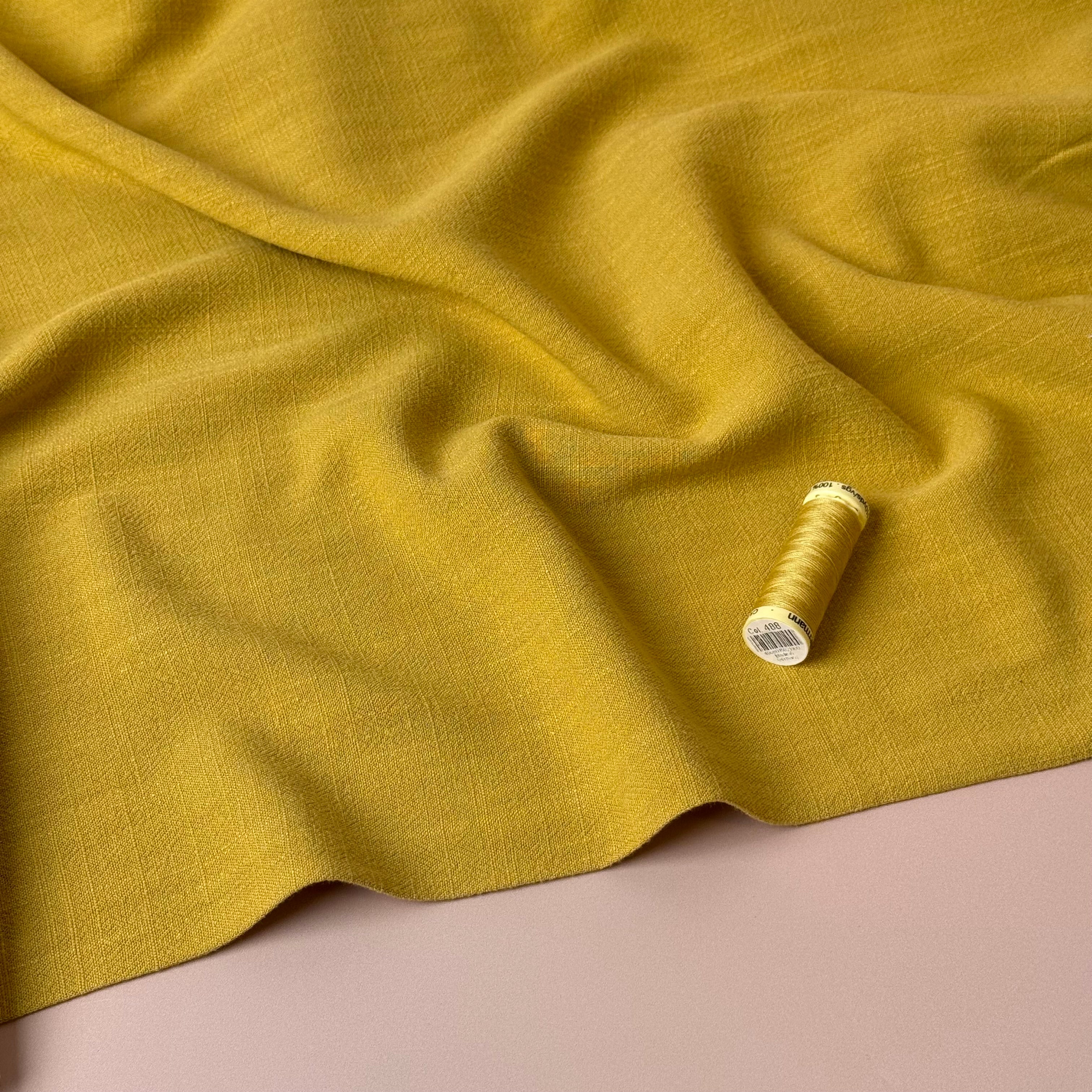 Flow Ochre Viscose Linen Blend Dress Fabric