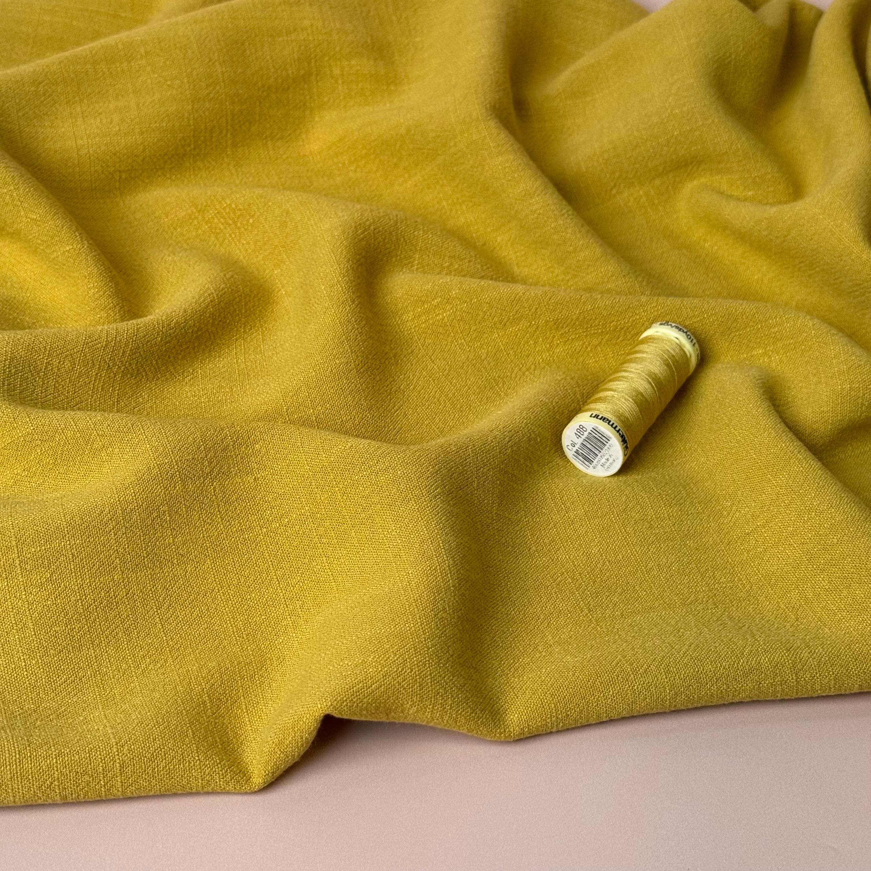 Flow Ochre Viscose Linen Blend Dress Fabric