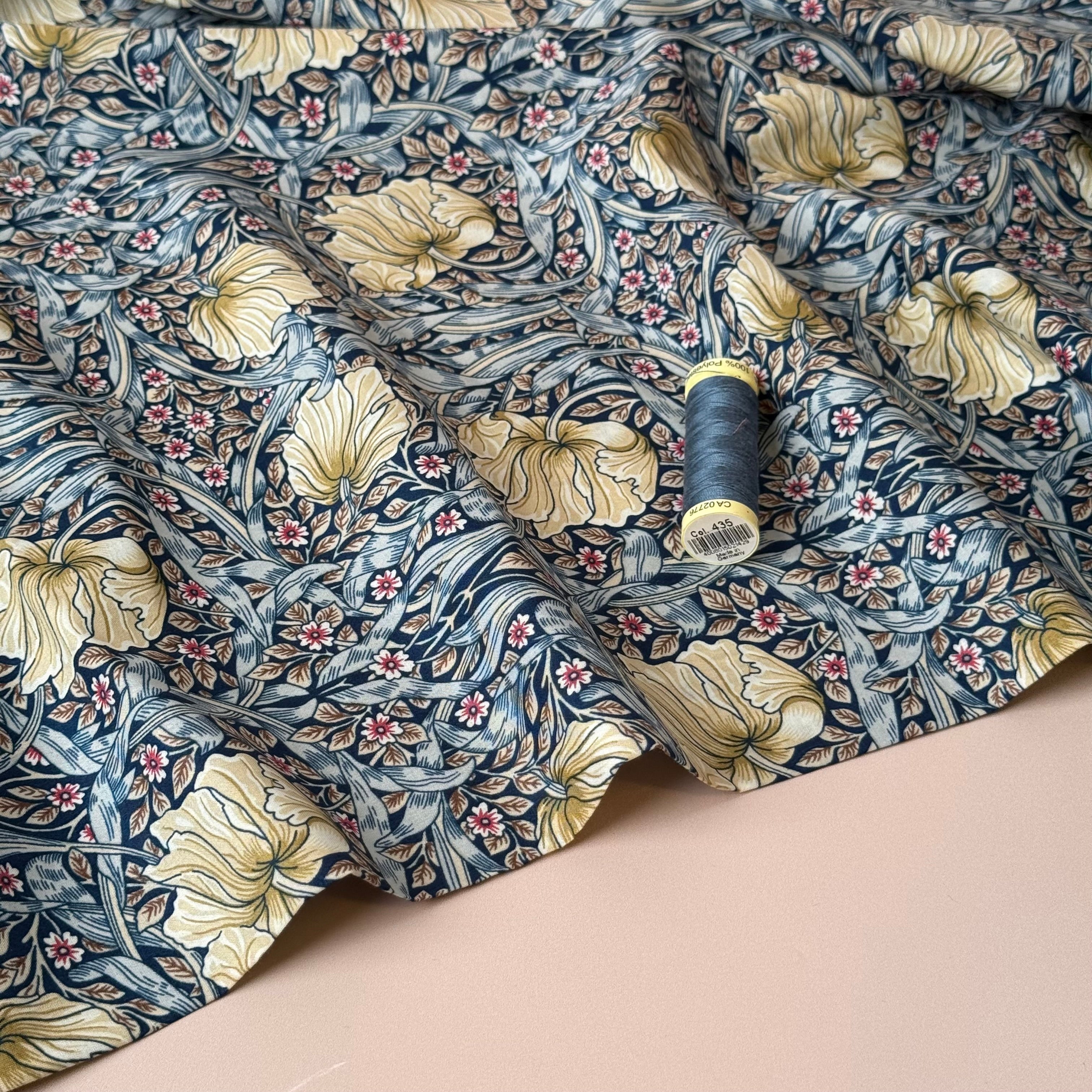 Morris Denim Blue Cotton Lawn Fabric