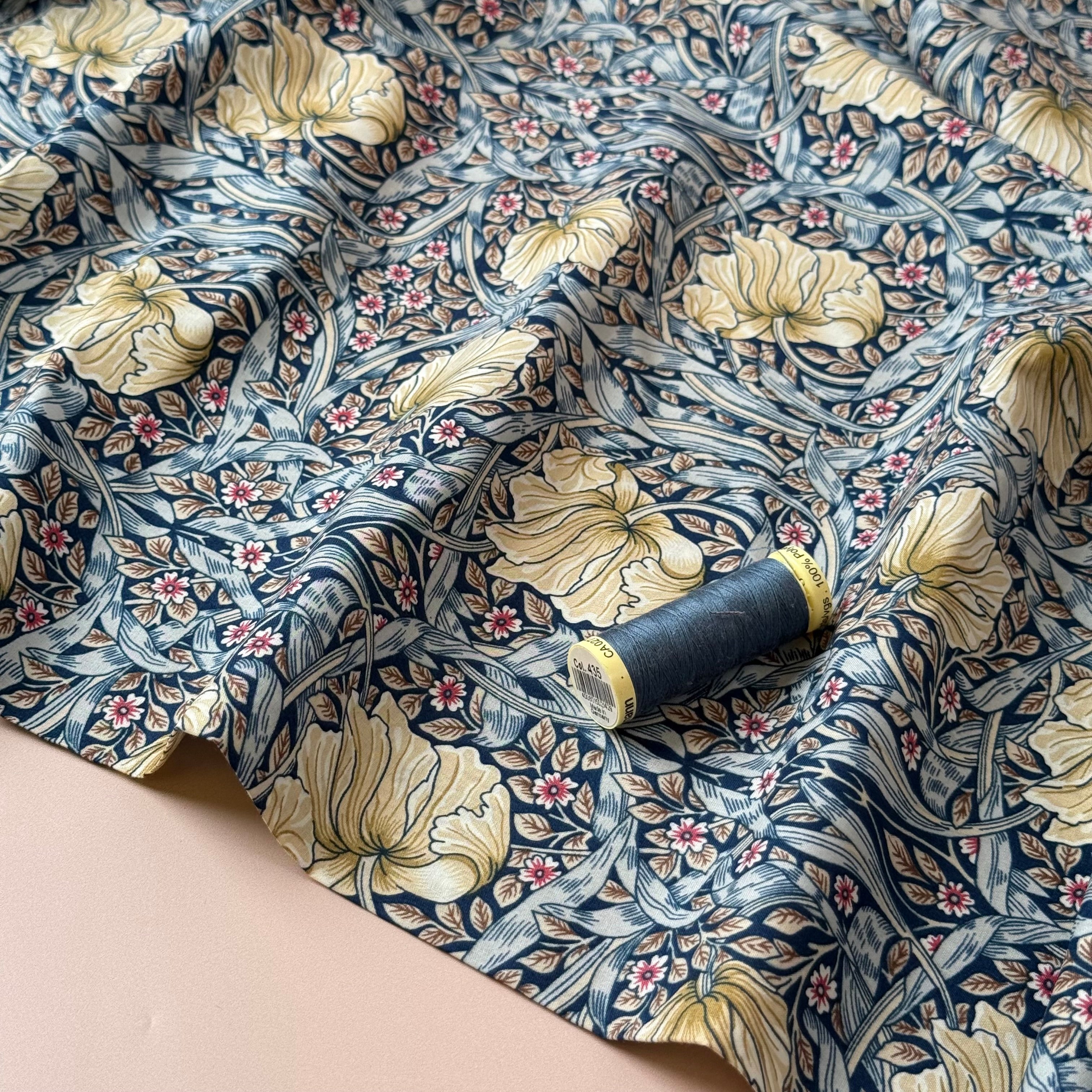Morris Denim Blue Cotton Lawn Fabric
