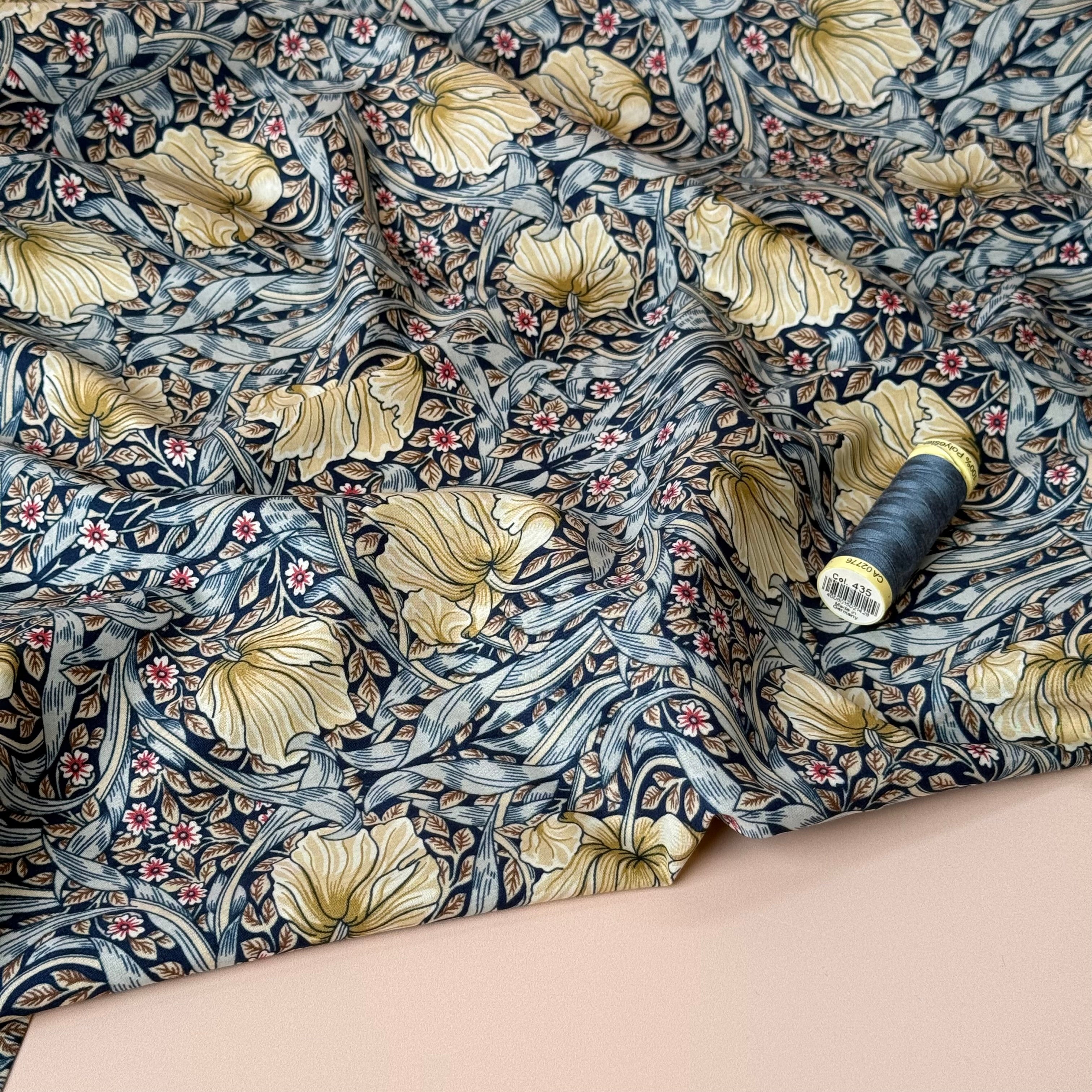 Morris Denim Blue Cotton Lawn Fabric