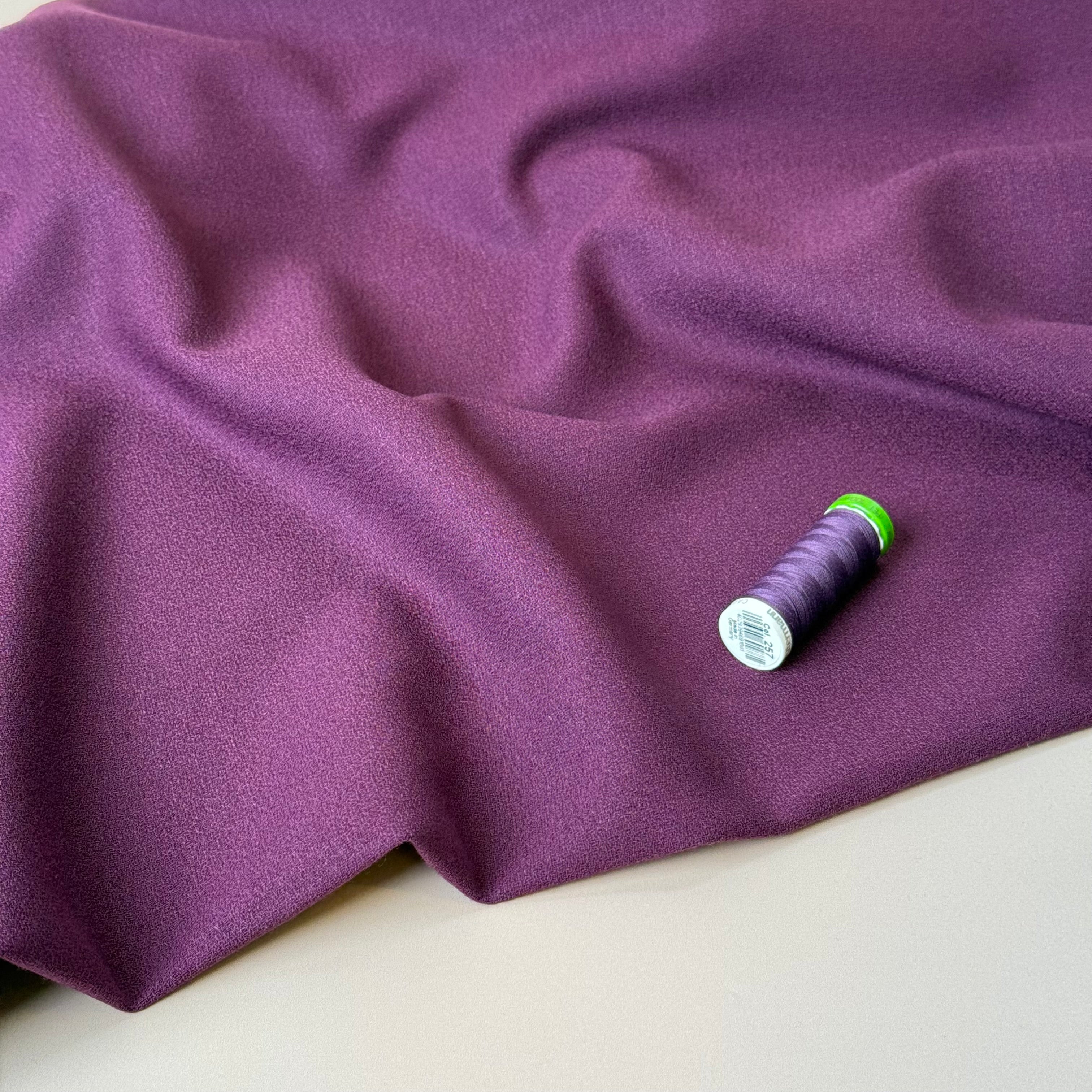 Deadstock Pure Wool Crepe Fabric in Dark Magenta